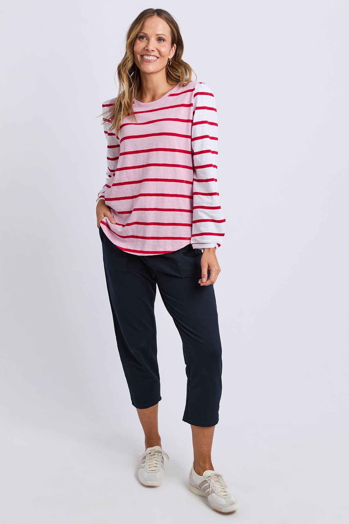 Baia Long Sleeve Tee Pink & Red Stripe