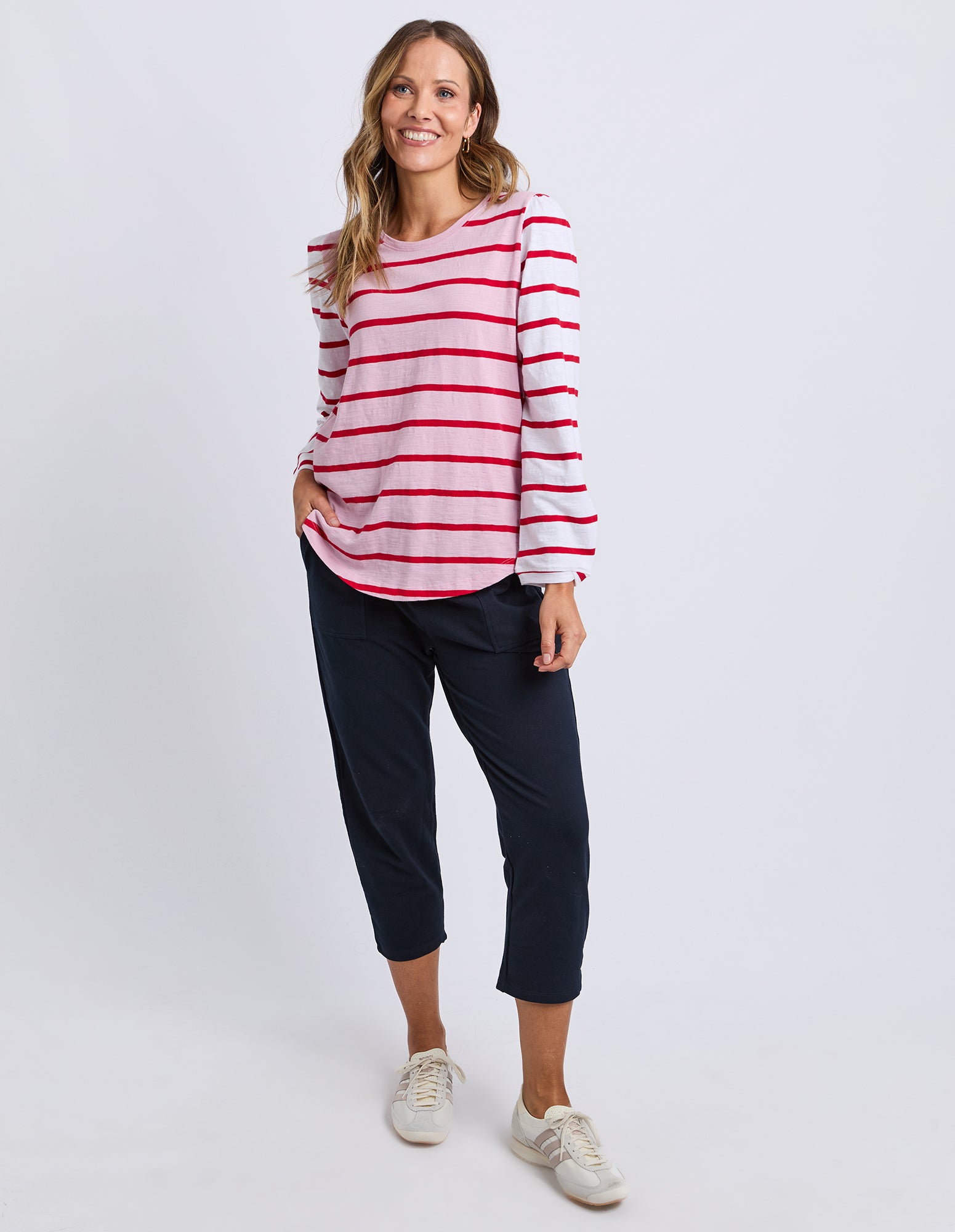 Baia Long Sleeve Tee Pink & Red Stripe