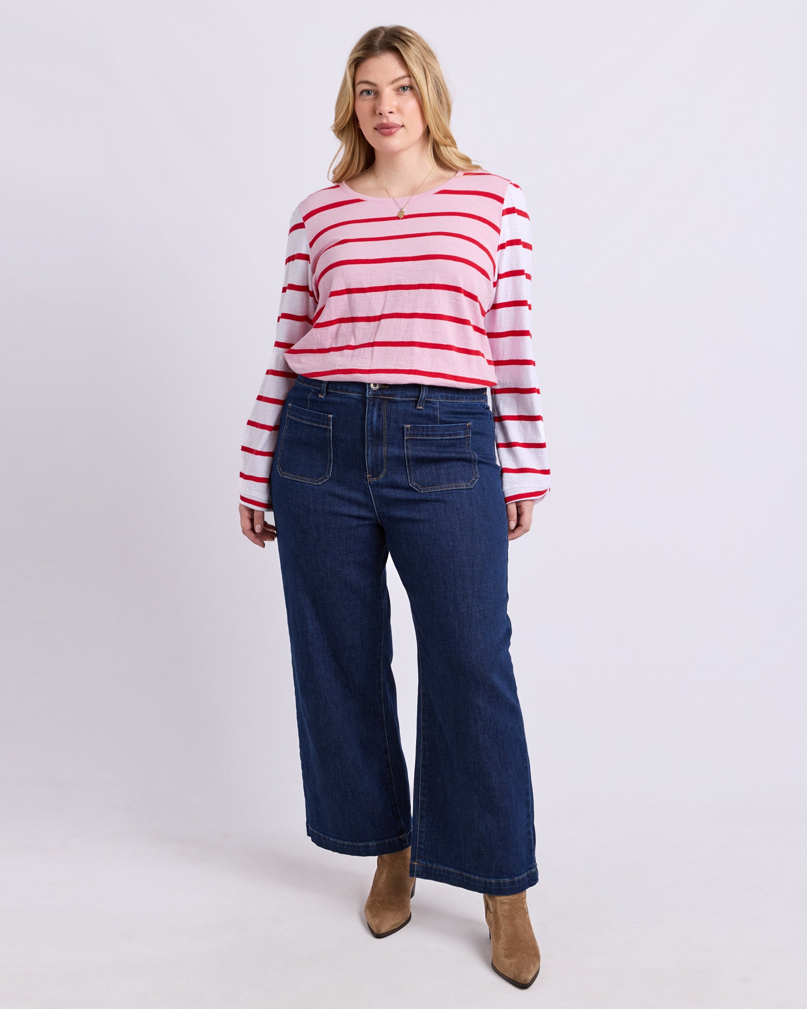 Baia Long Sleeve Tee Pink & Red Stripe