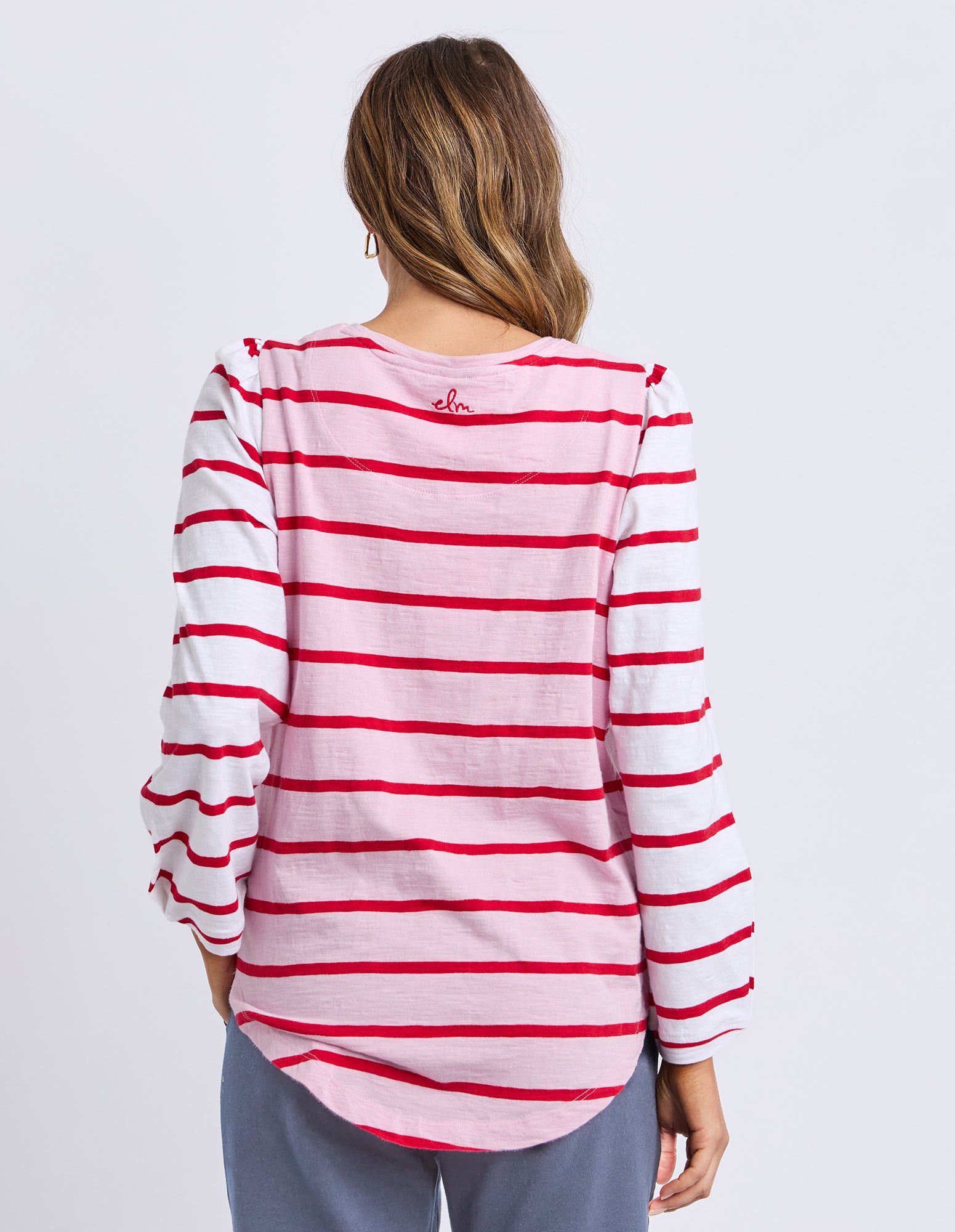 Baia Long Sleeve Tee Pink & Red Stripe