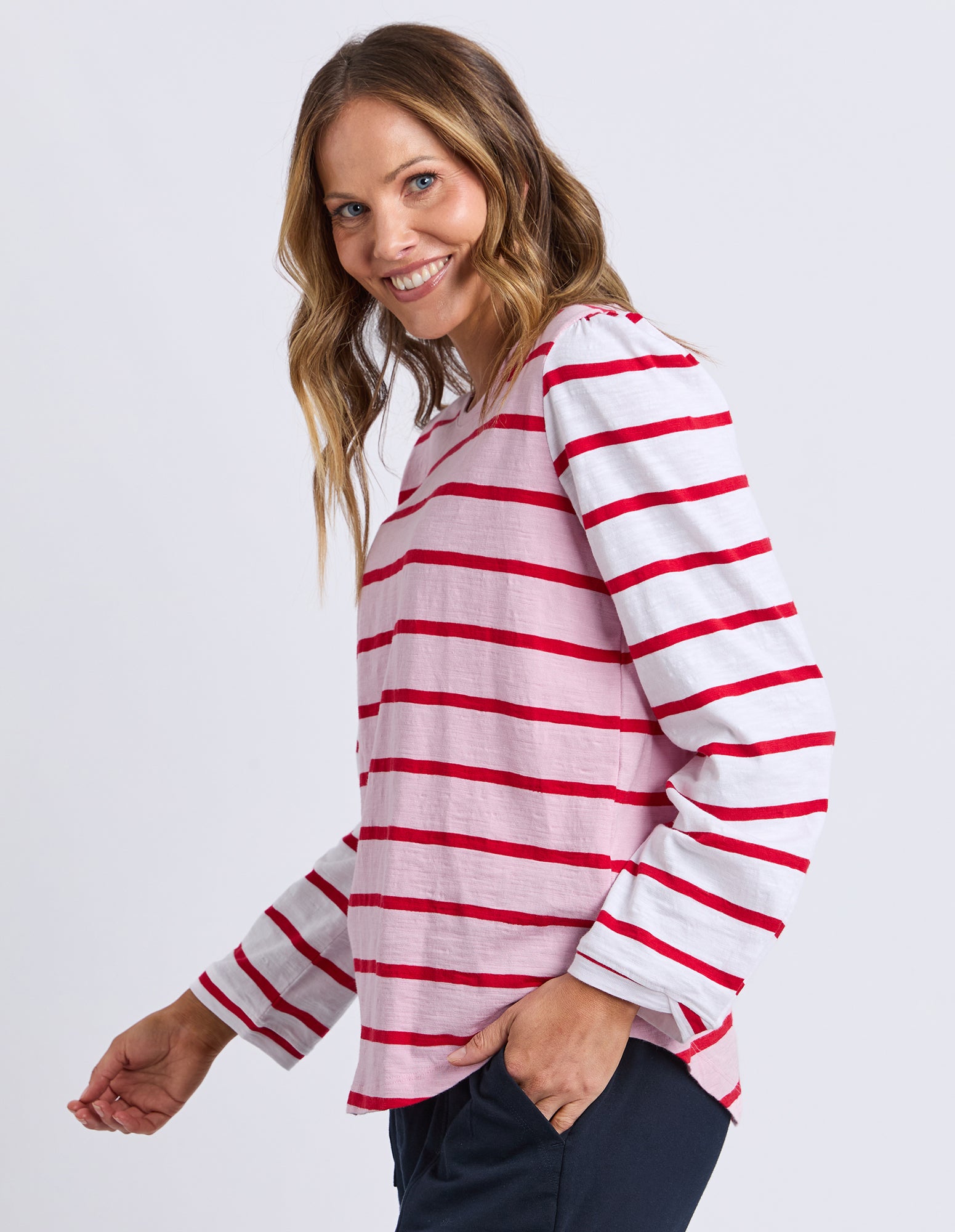 Baia Long Sleeve Tee Pink & Red Stripe