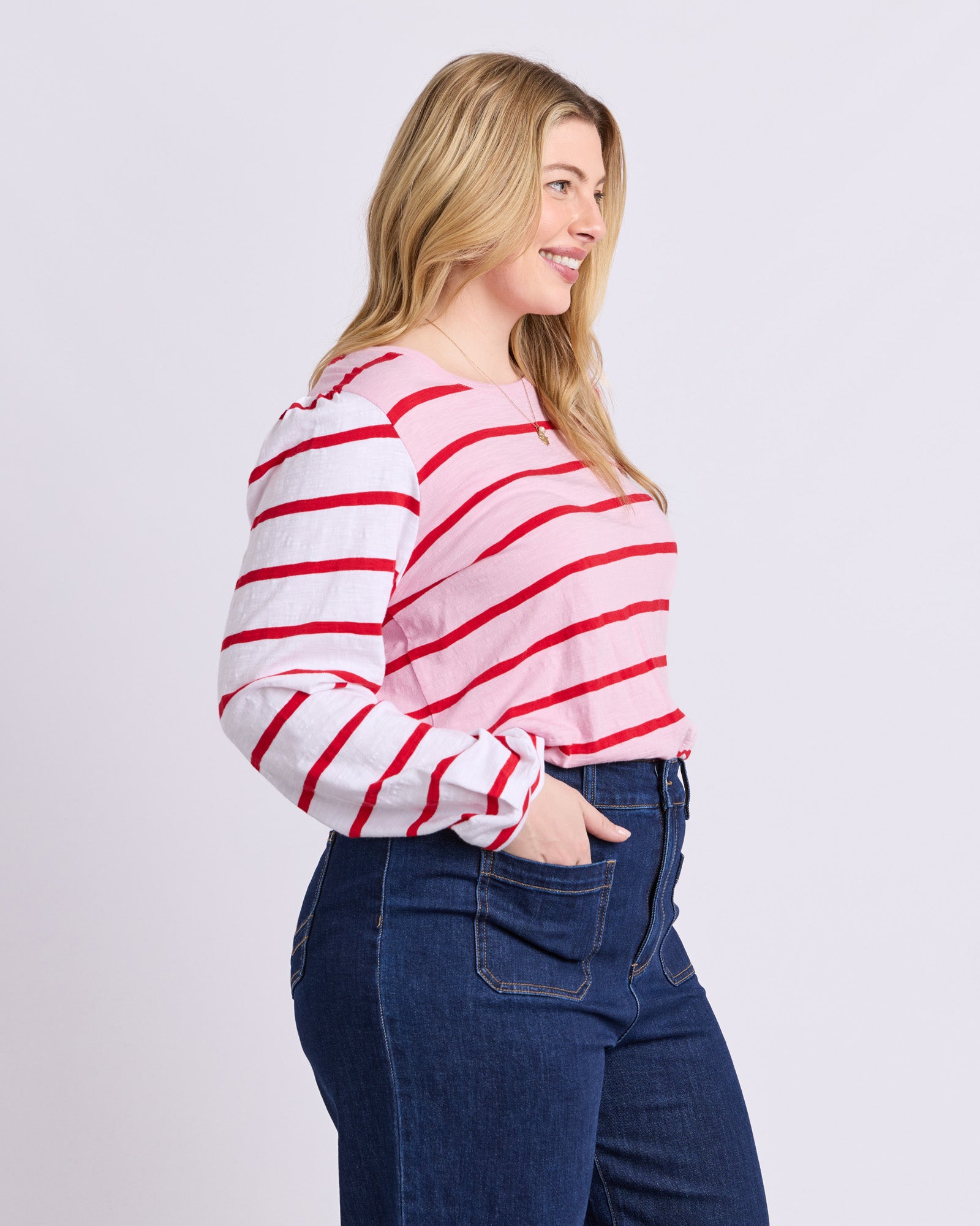 Baia Long Sleeve Tee Pink & Red Stripe