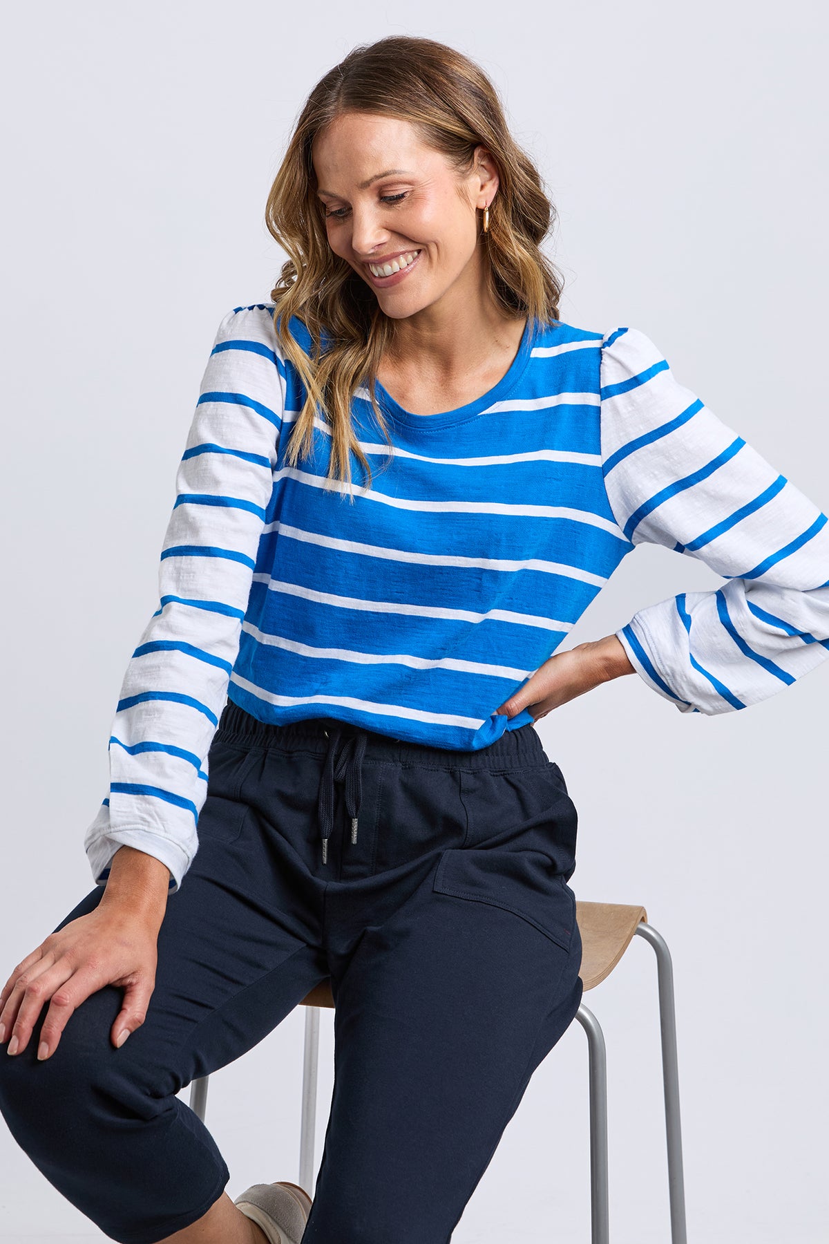 Baia Long Sleeve Tee Royal & White Stripe