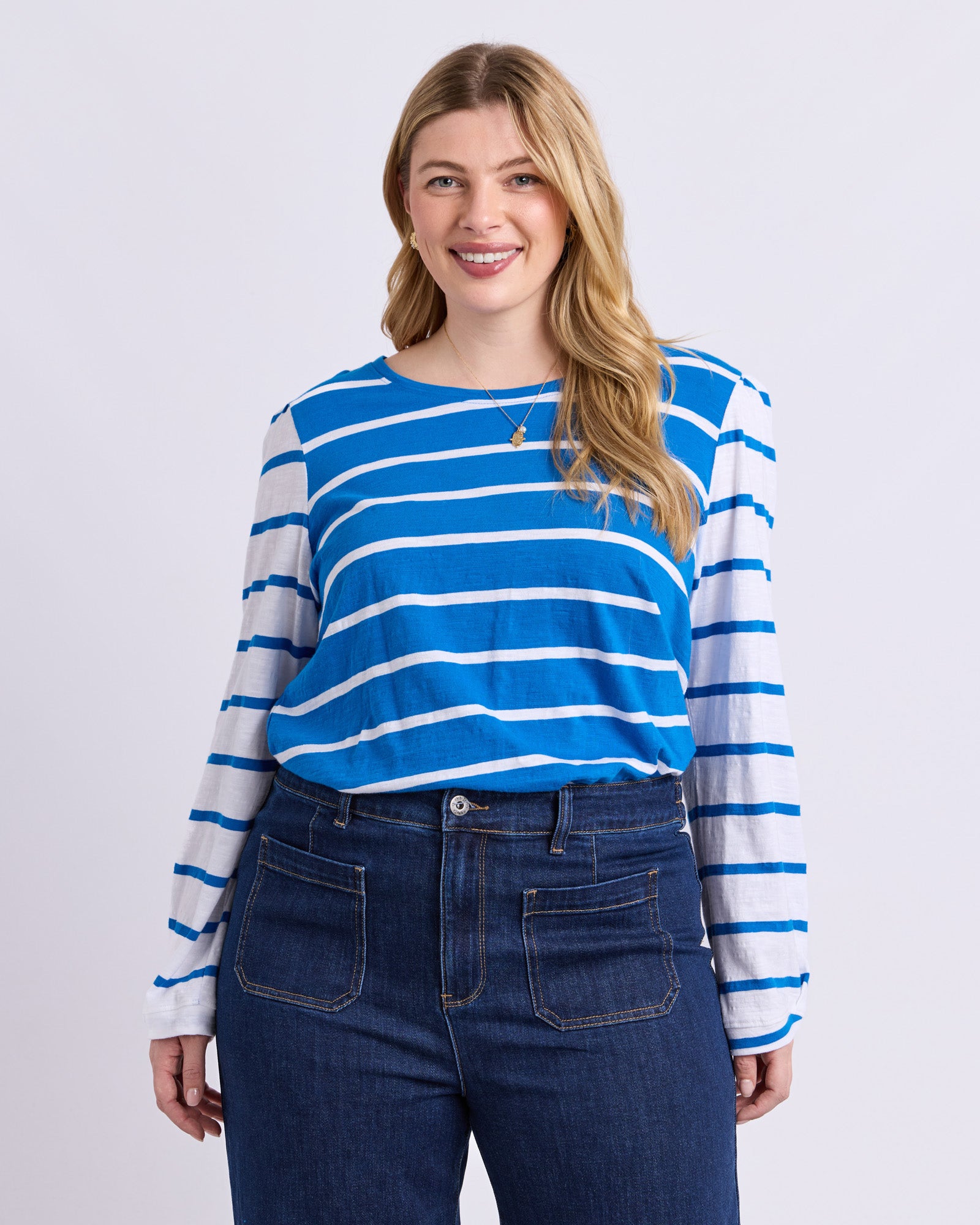Baia Long Sleeve Tee Royal & White Stripe