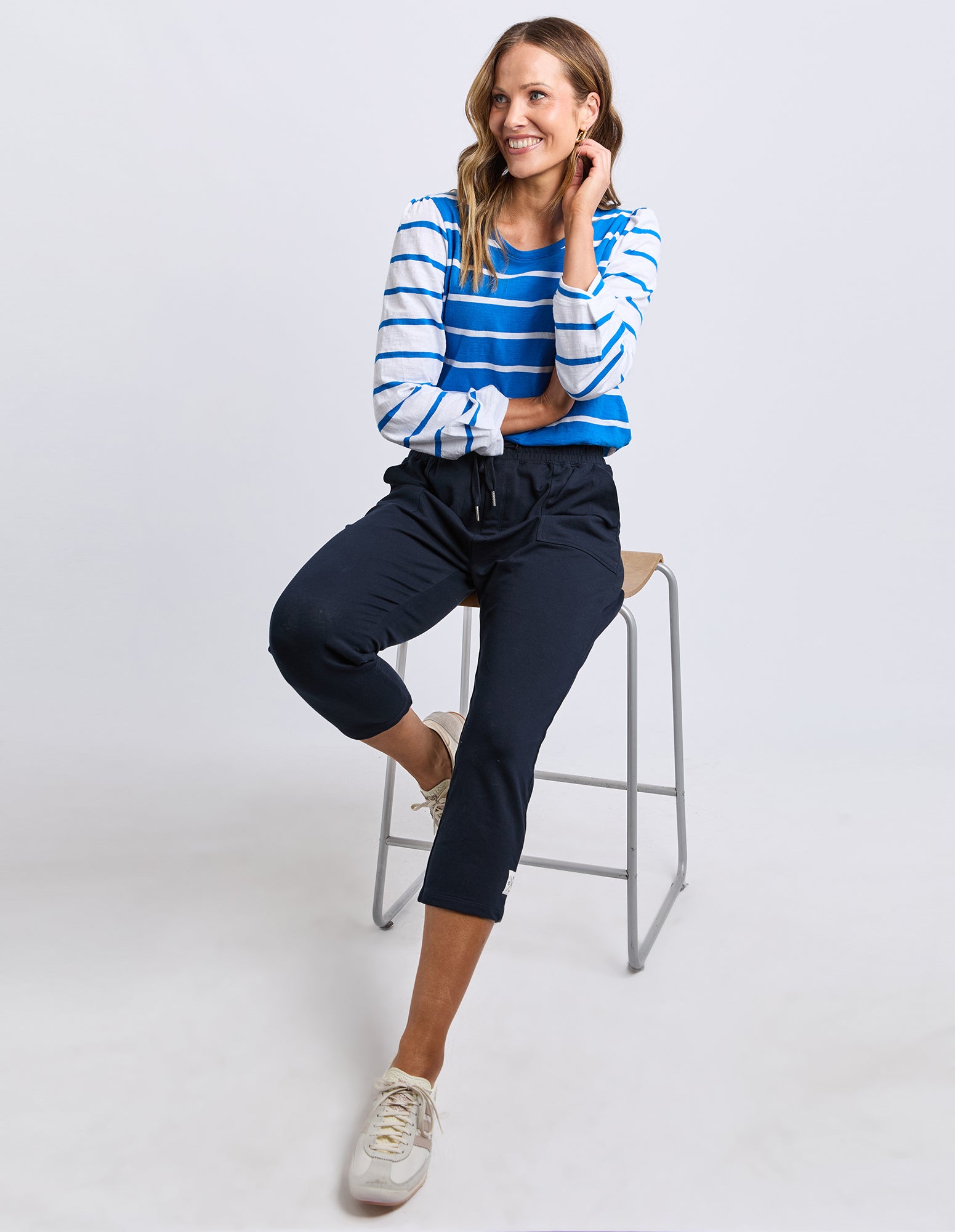 Baia Long Sleeve Tee Royal & White Stripe