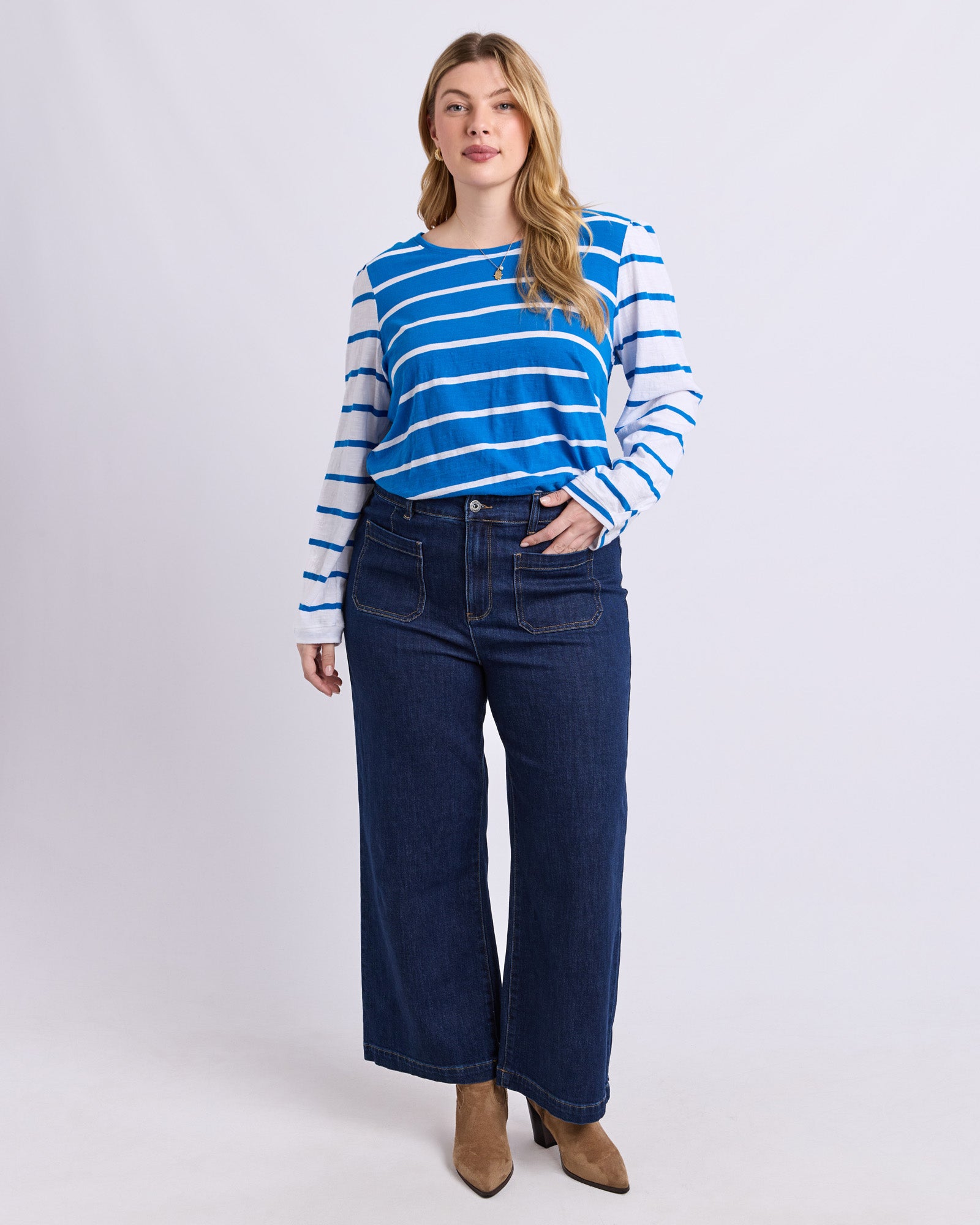 Baia Long Sleeve Tee Royal & White Stripe