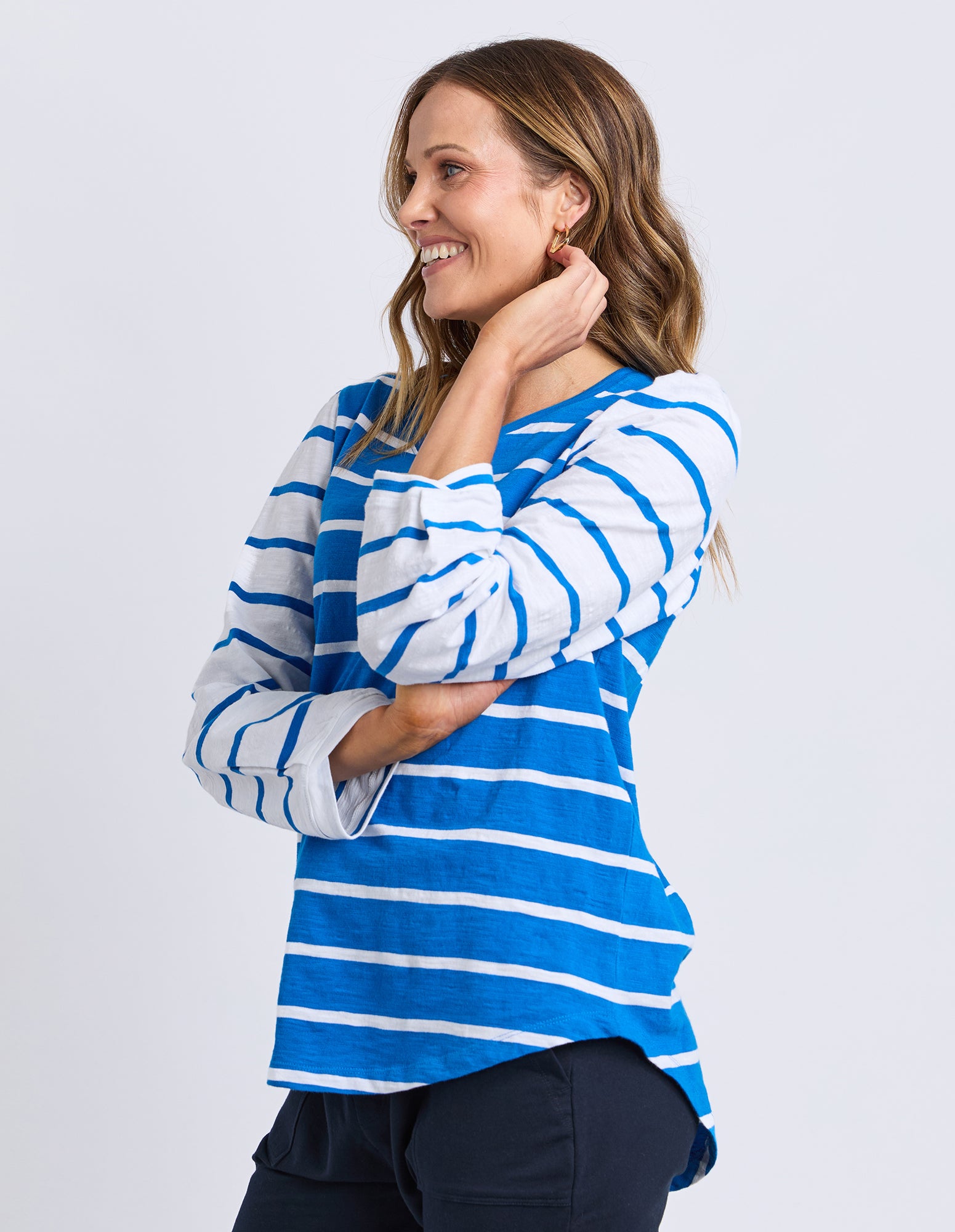 Baia Long Sleeve Tee Royal & White Stripe