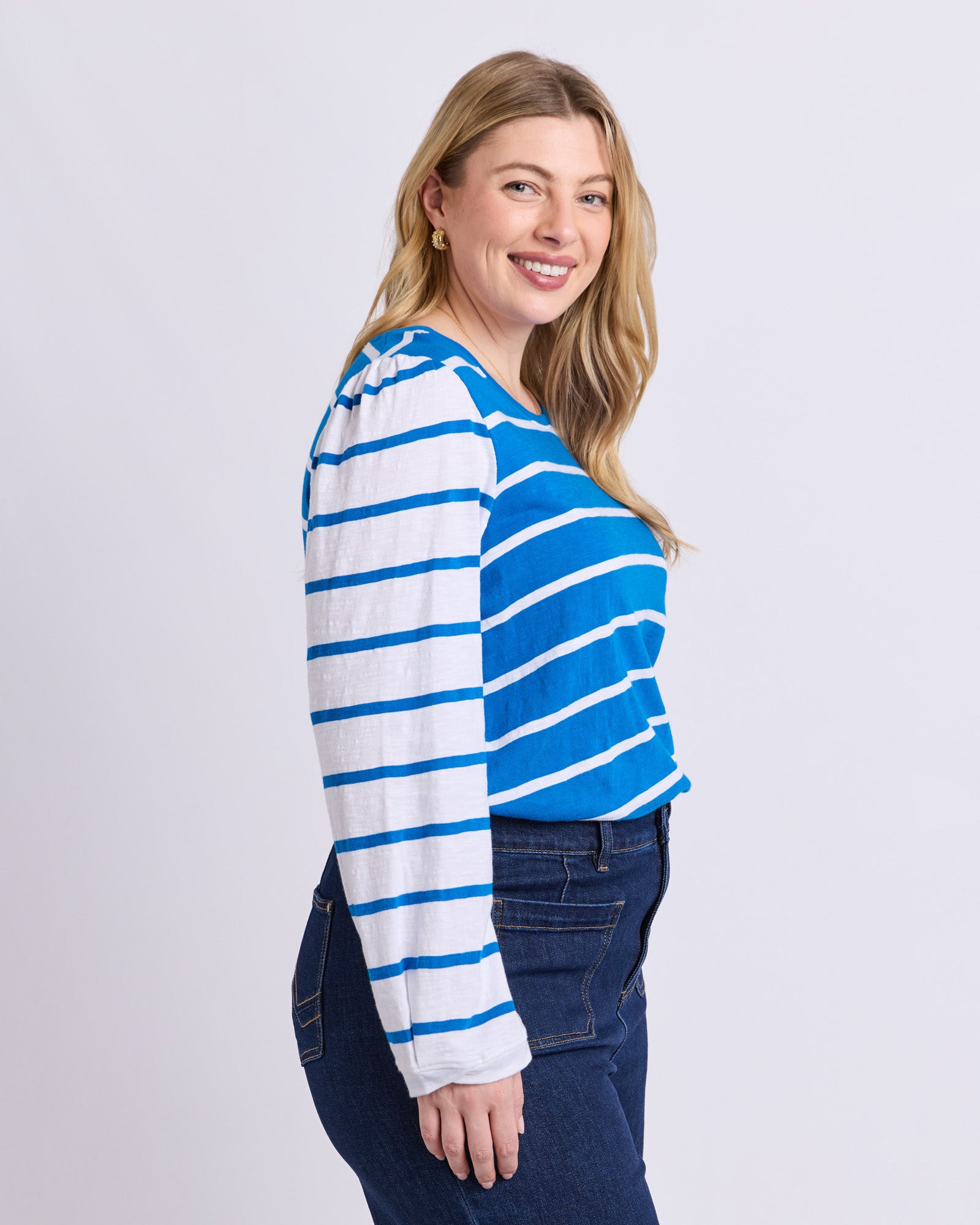 Baia Long Sleeve Tee Royal & White Stripe