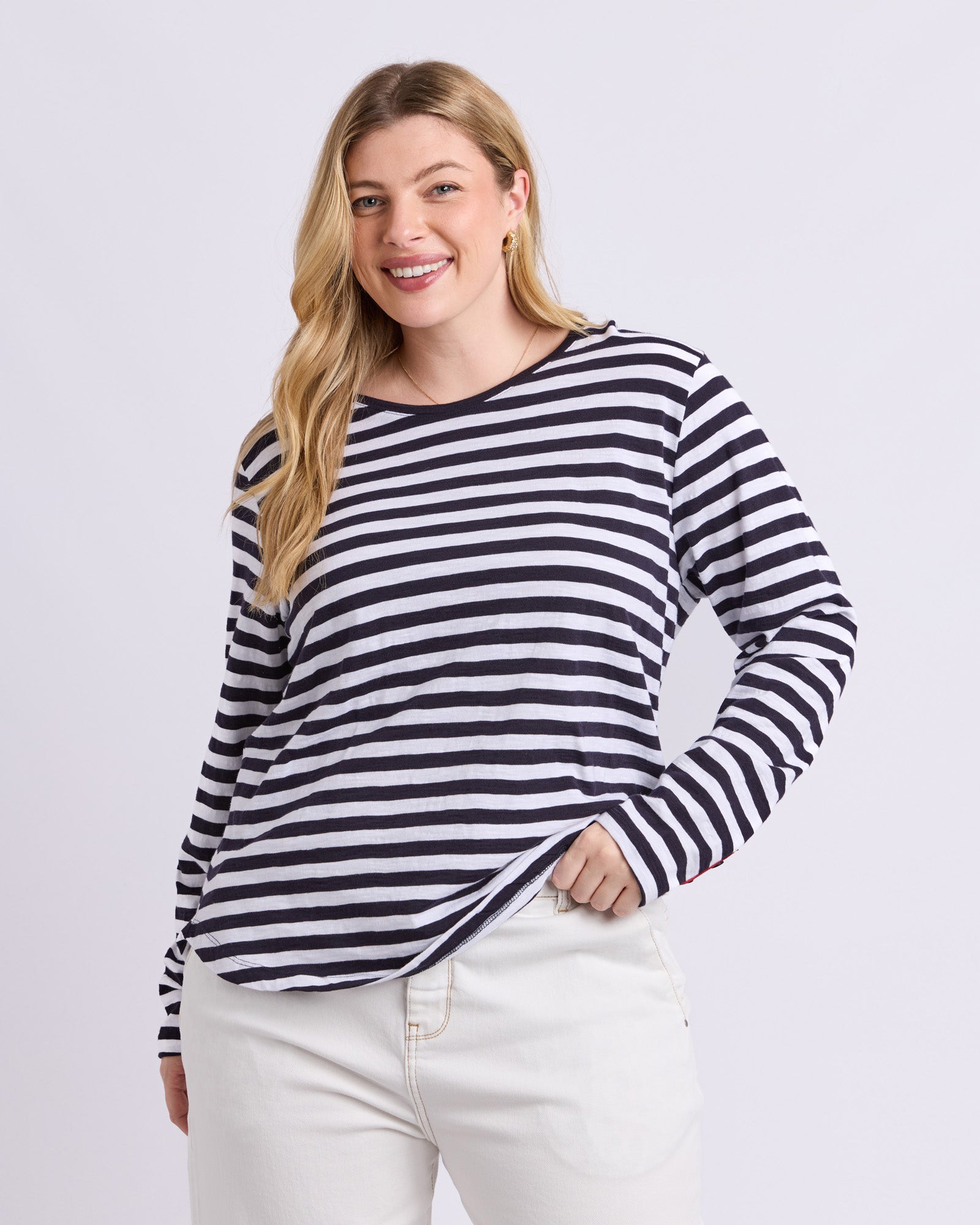 Riviera Long Sleeve Tee Navy & White Stripe
