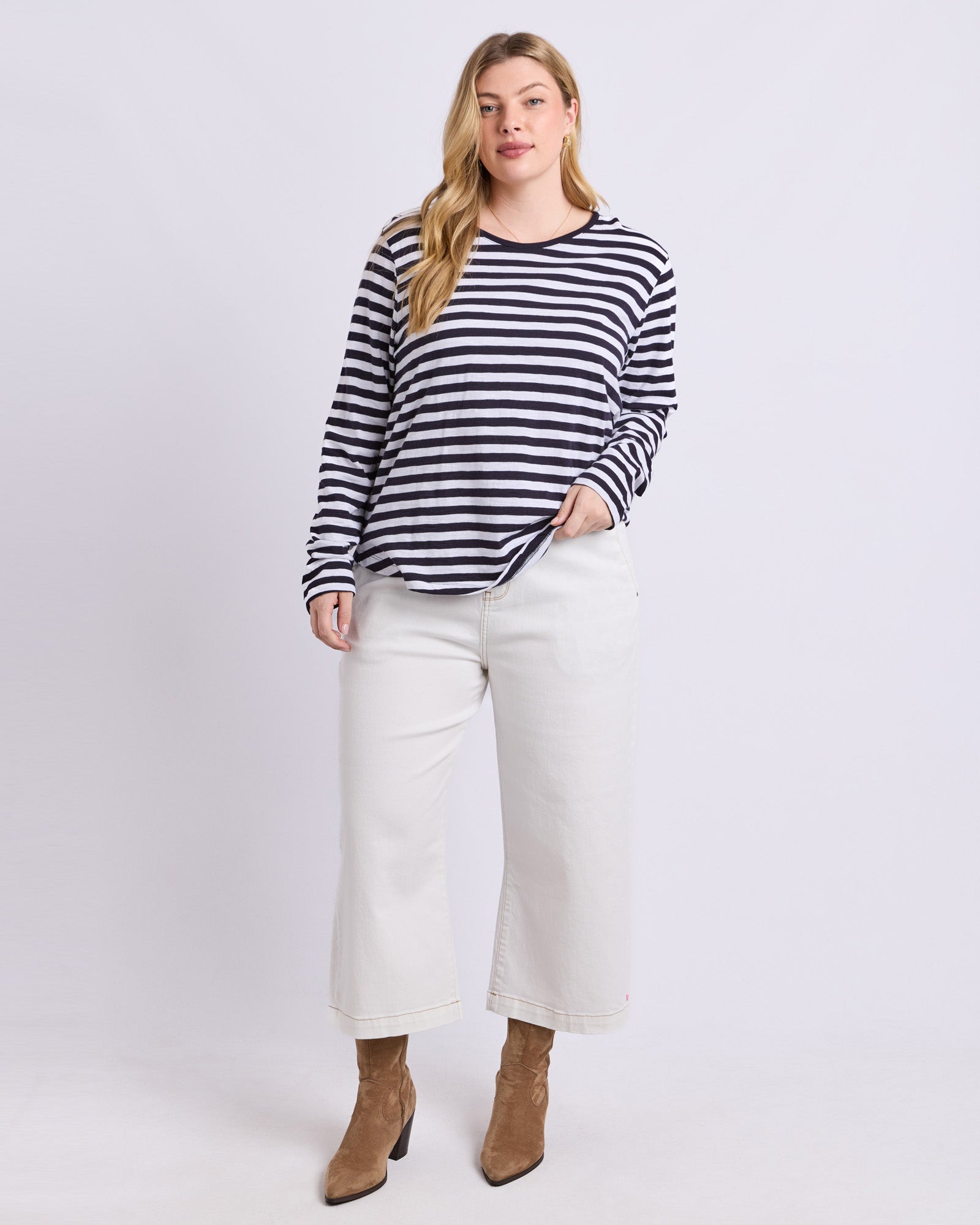 Riviera Long Sleeve Tee Navy & White Stripe