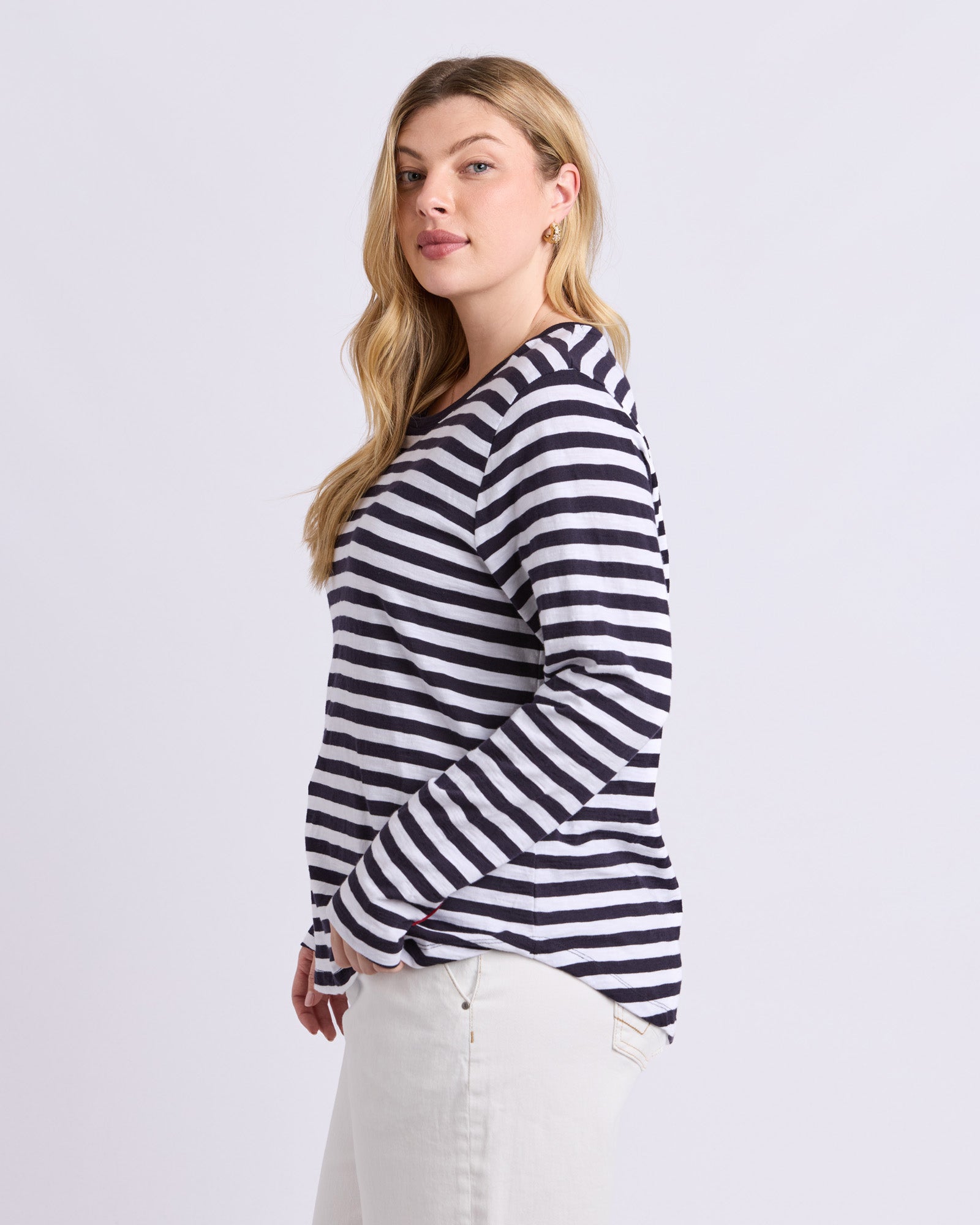 Riviera Long Sleeve Tee Navy & White Stripe
