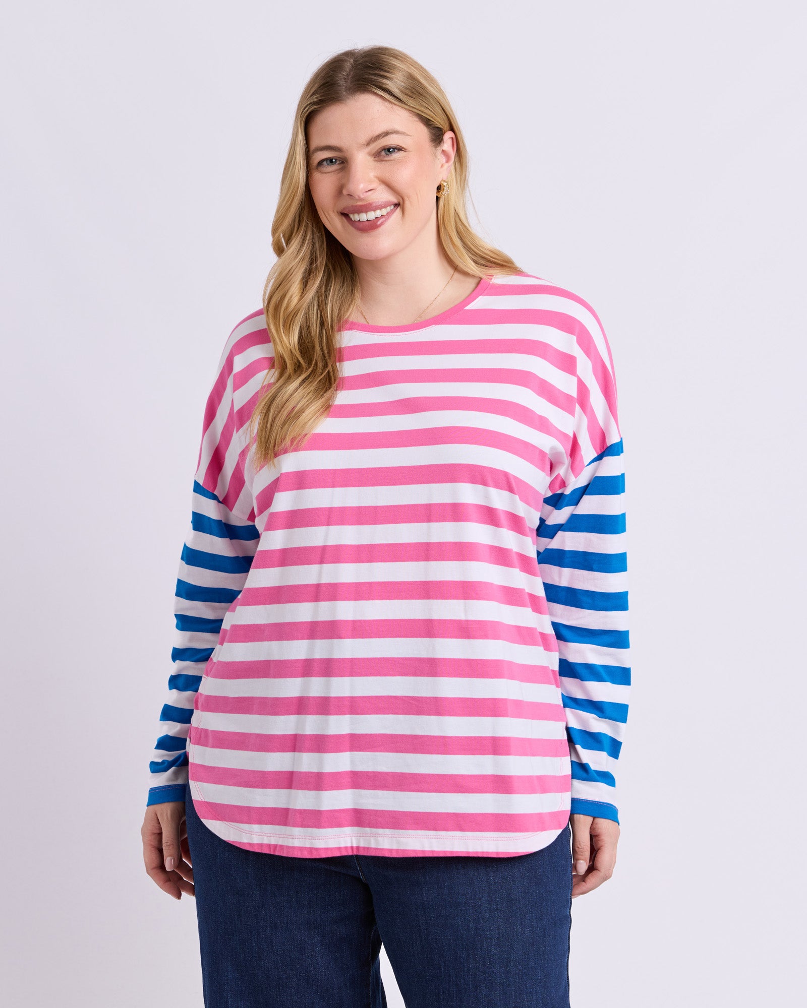 Rouge Stripe Long Sleeve Tee Pink & White Stripe
