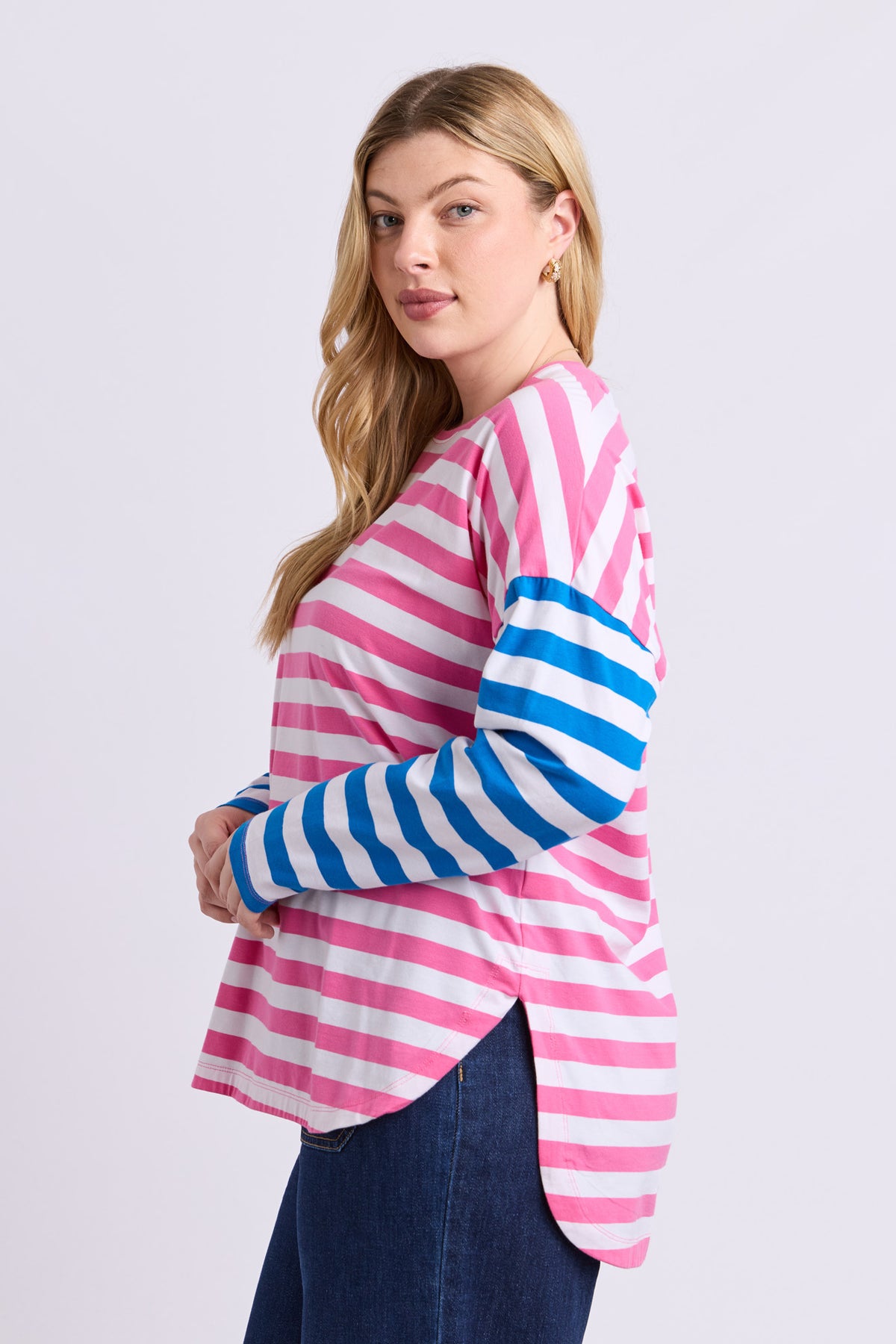 Rouge Stripe Long Sleeve Tee Pink & White Stripe
