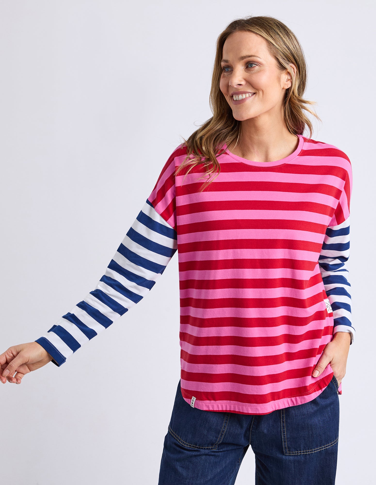 Rouge Stripe Long Sleeve Tee Red & Pink Stripe