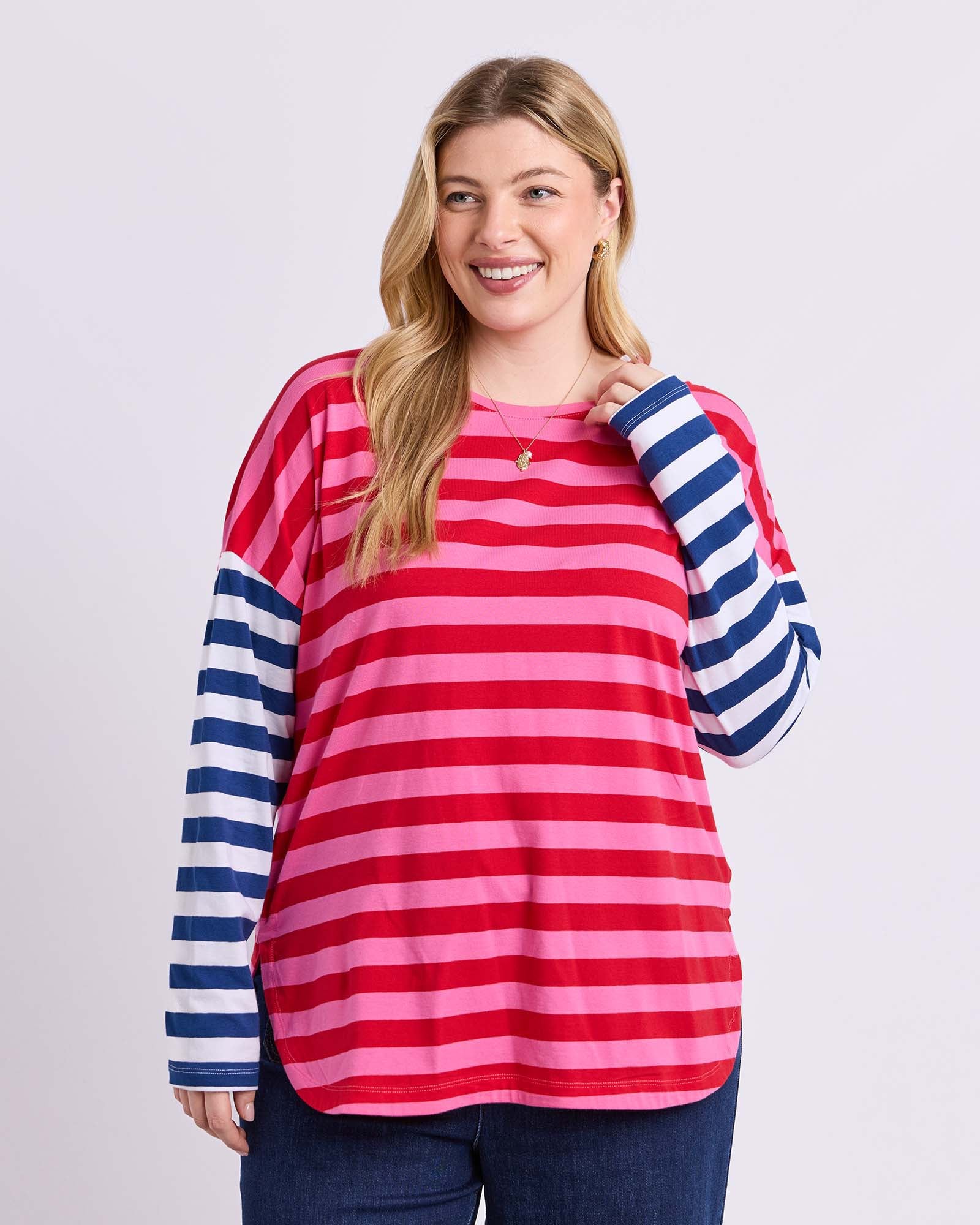 Rouge Stripe Long Sleeve Tee Red & Pink Stripe
