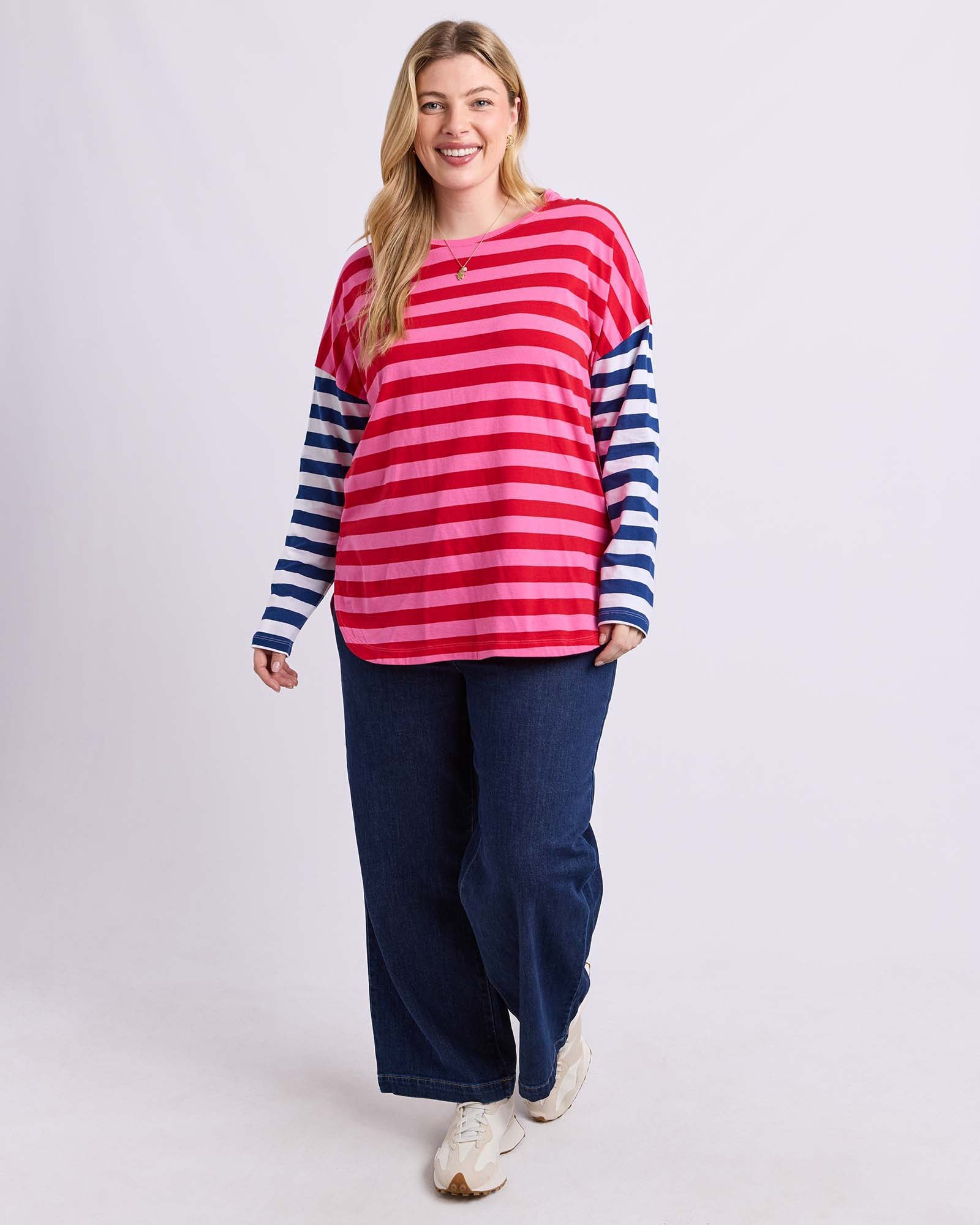 Rouge Stripe Long Sleeve Tee Red & Pink Stripe