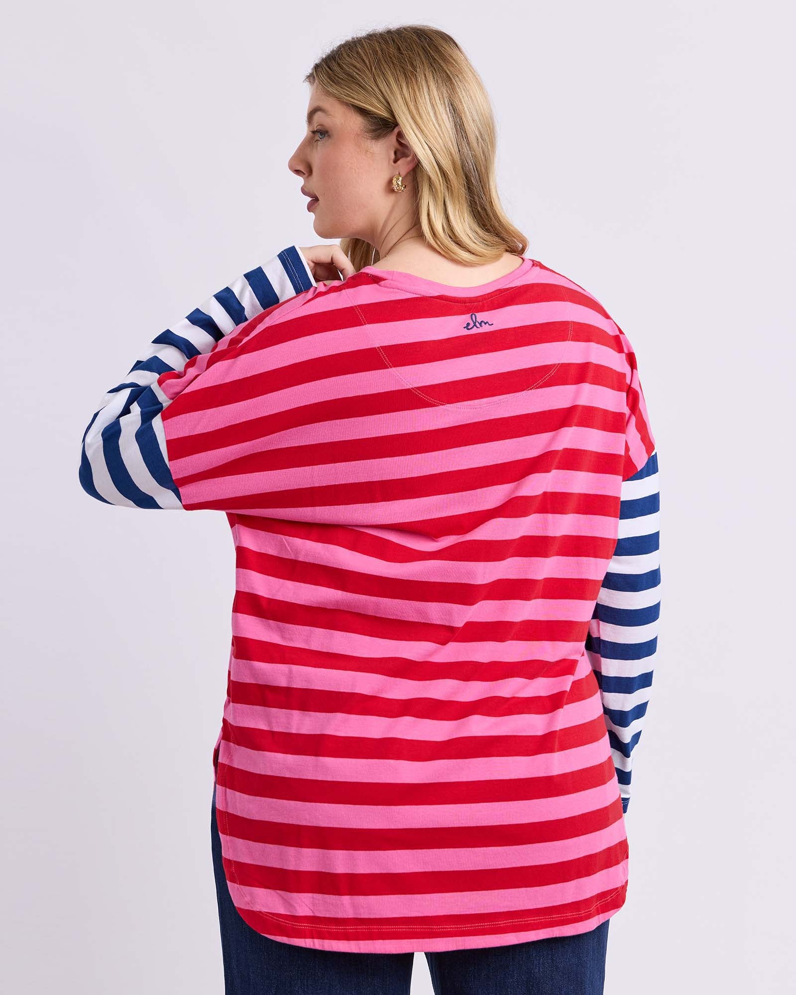 Rouge Stripe Long Sleeve Tee Red & Pink Stripe