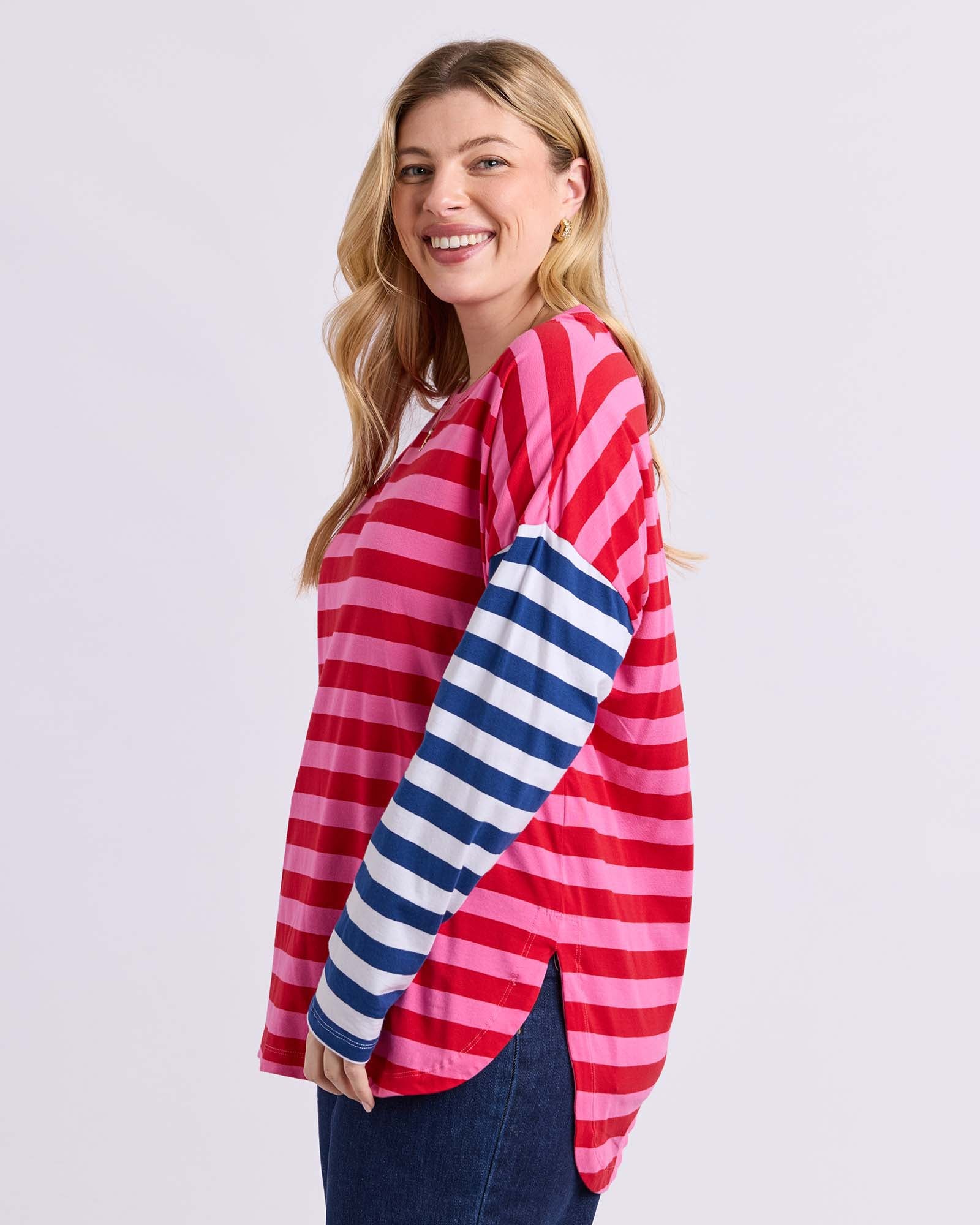 Rouge Stripe Long Sleeve Tee Red & Pink Stripe