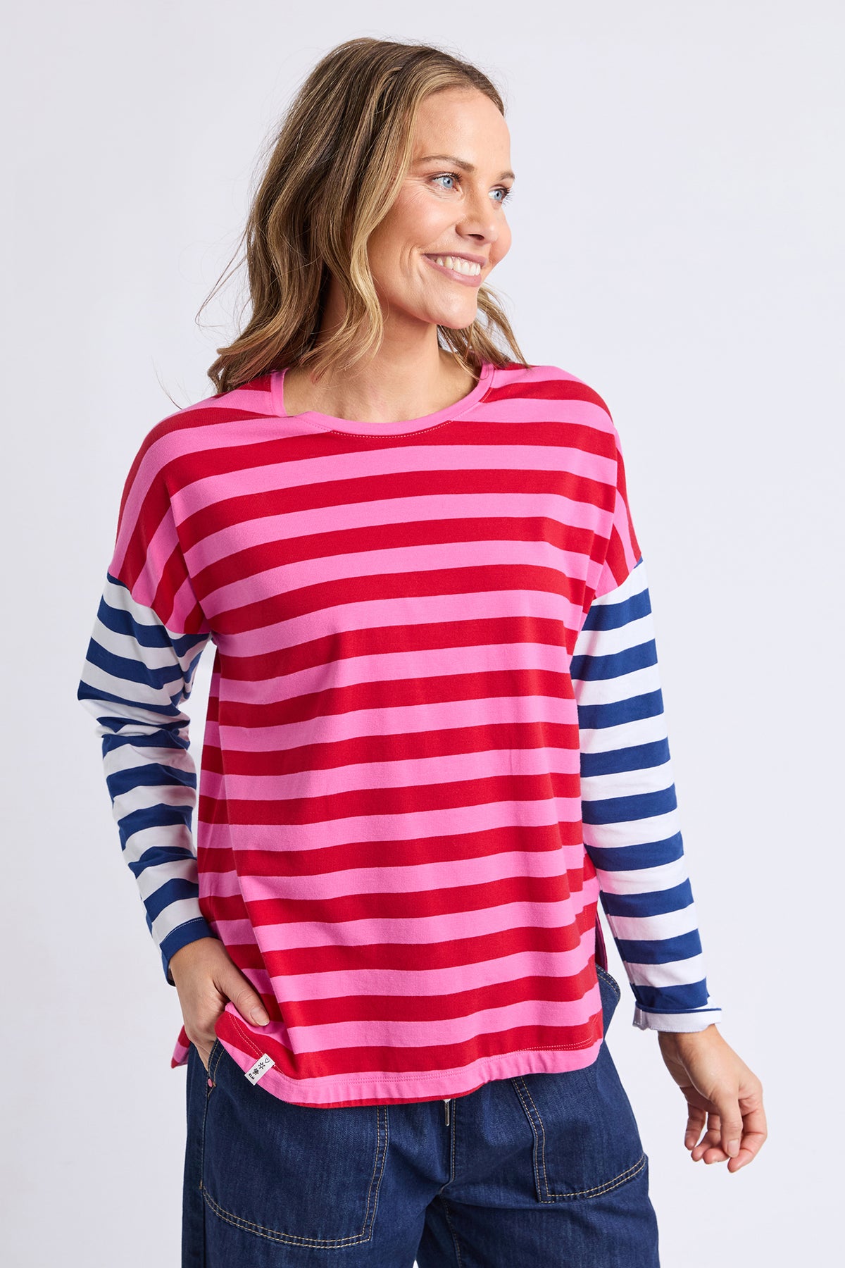 Rouge Stripe Long Sleeve Tee Red & Pink Stripe