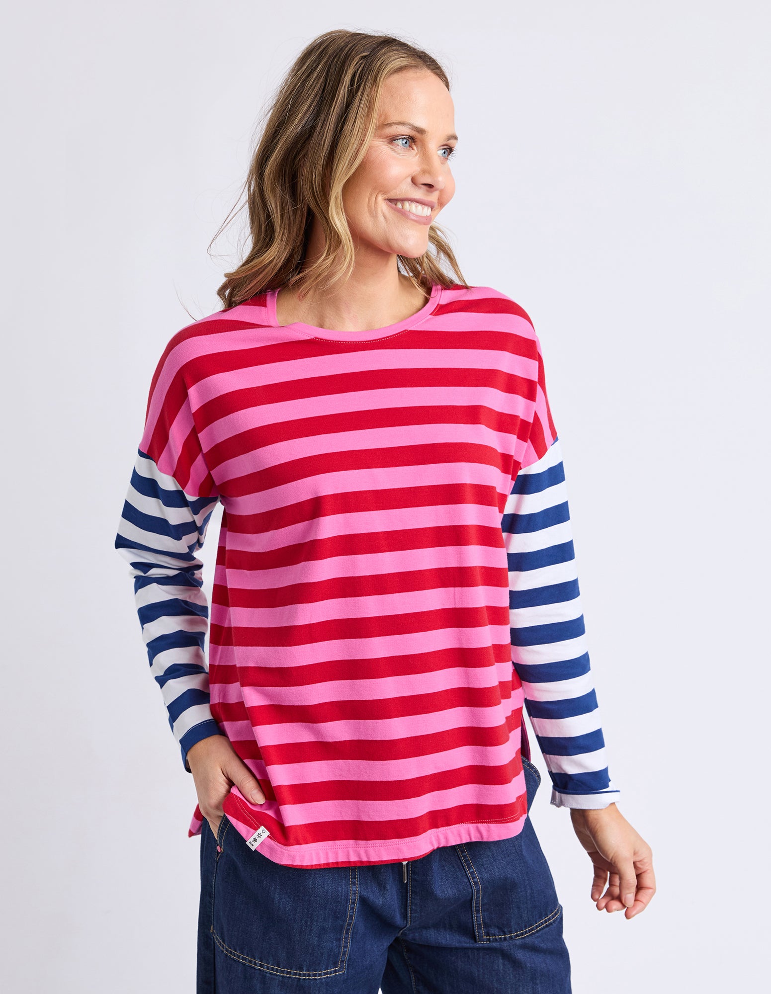 Rouge Stripe Long Sleeve Tee Red & Pink Stripe