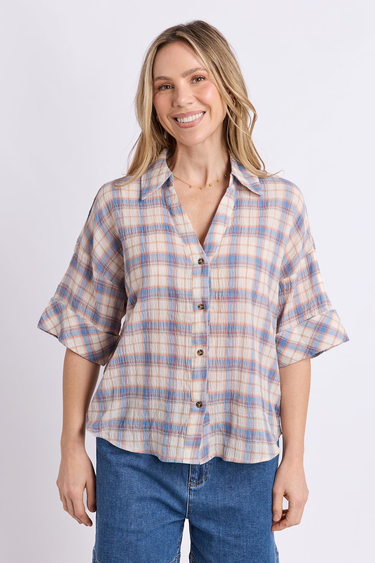 Holiday Check Shirt Blue And Cream Check