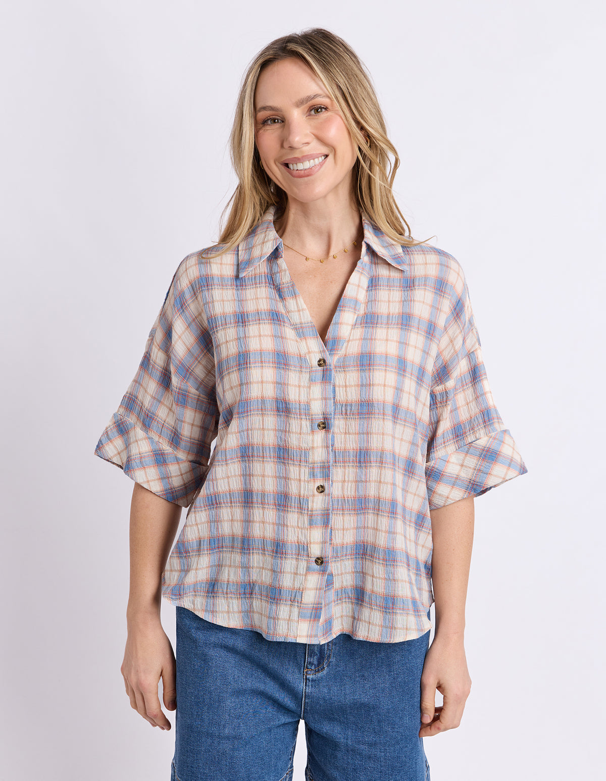 Holiday Check Shirt Blue And Cream Check