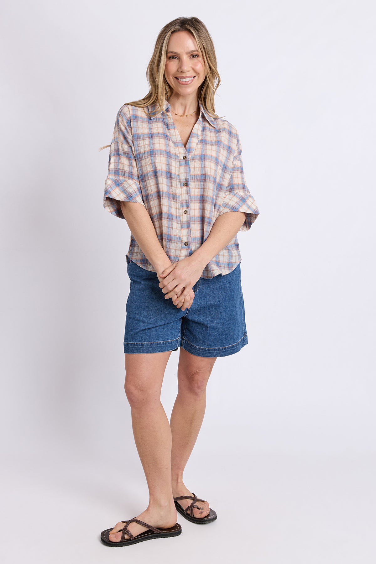 Holiday Check Shirt Blue And Cream Check