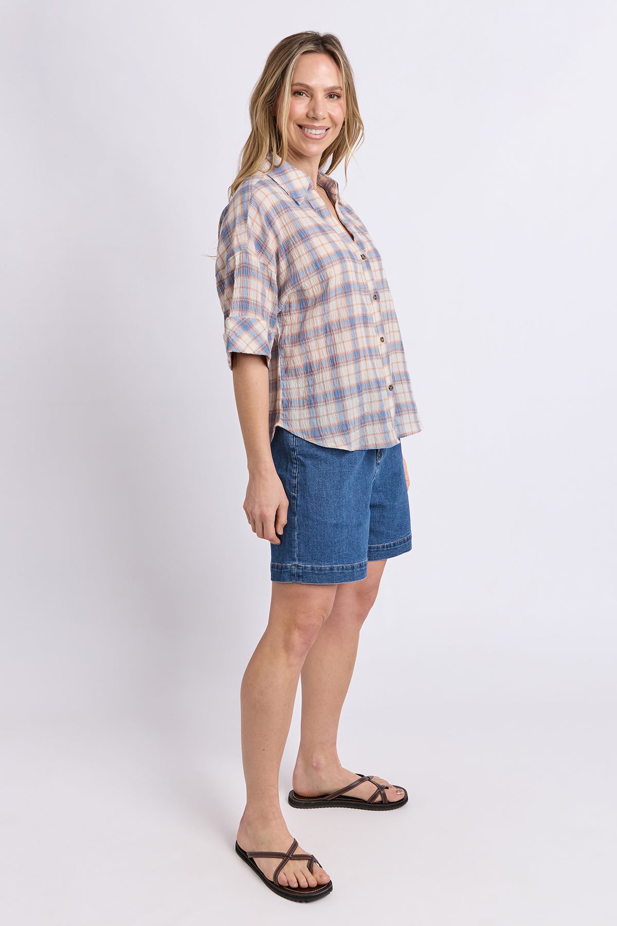 Holiday Check Shirt Blue And Cream Check