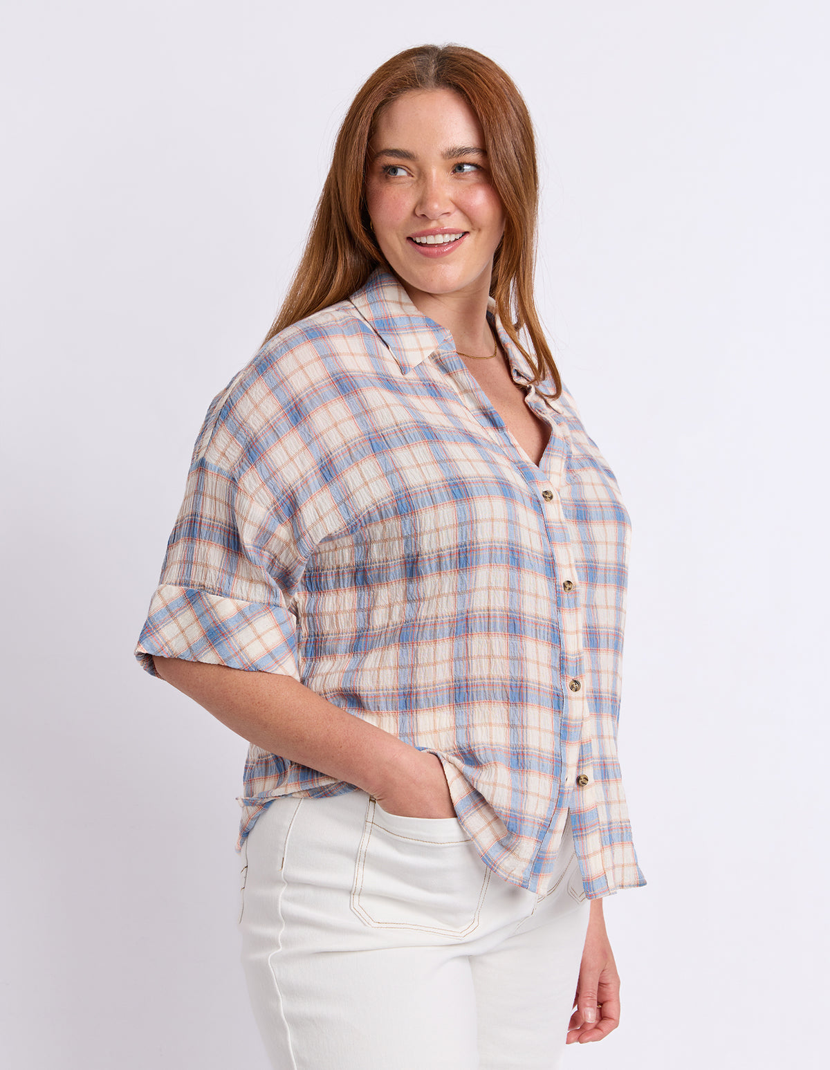 Holiday Check Shirt Blue And Cream Check