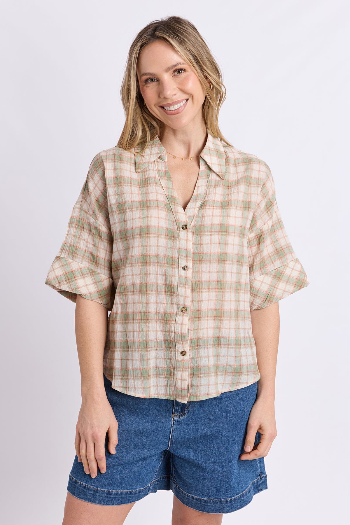 Holiday Check Shirt Green & Cream Check