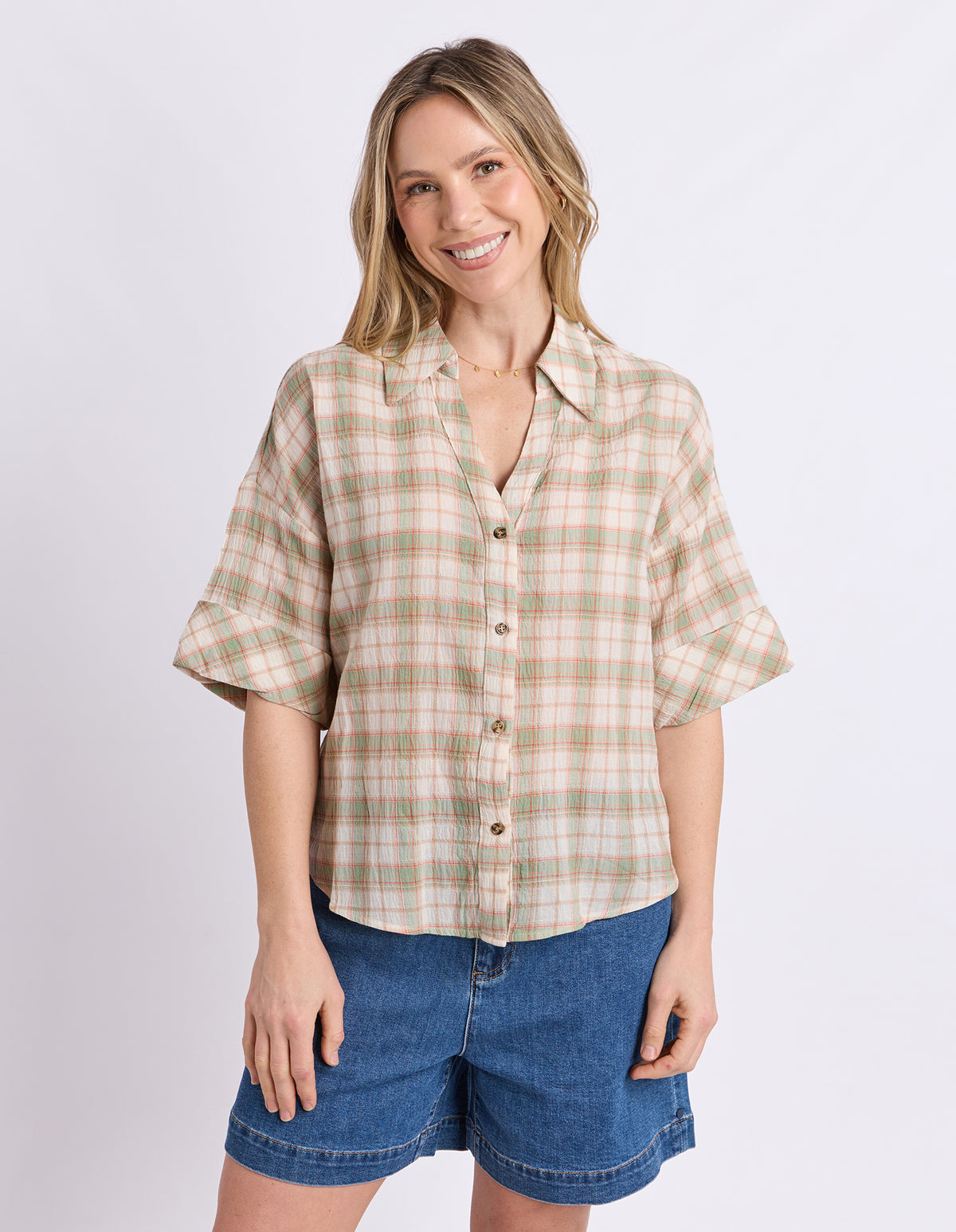 Holiday Check Shirt Green & Cream Check