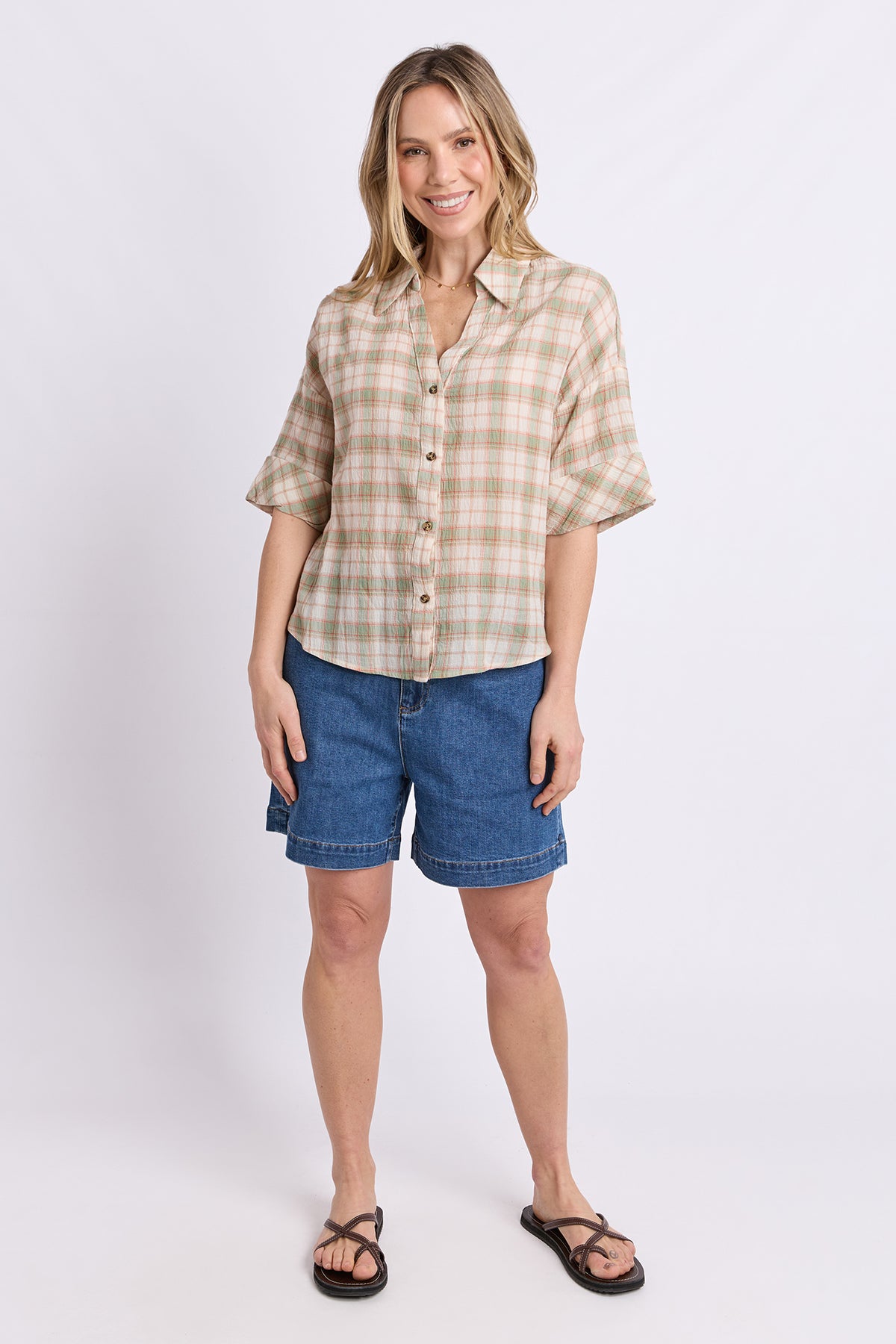 Holiday Check Shirt Green & Cream Check