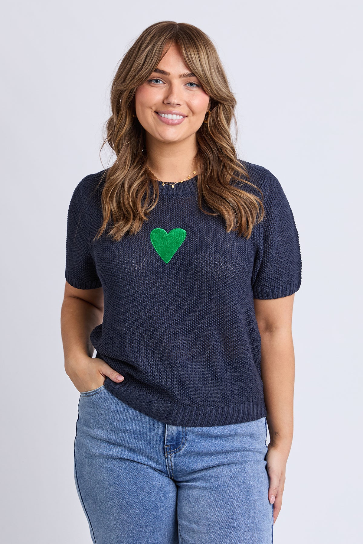 Heart Short Sleeve Knit Navy