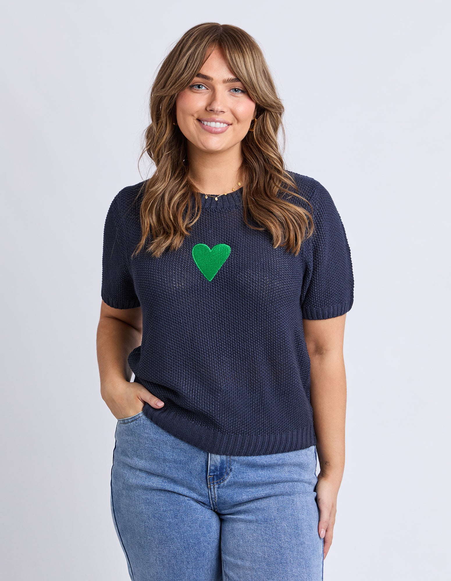 Heart Short Sleeve Knit Navy