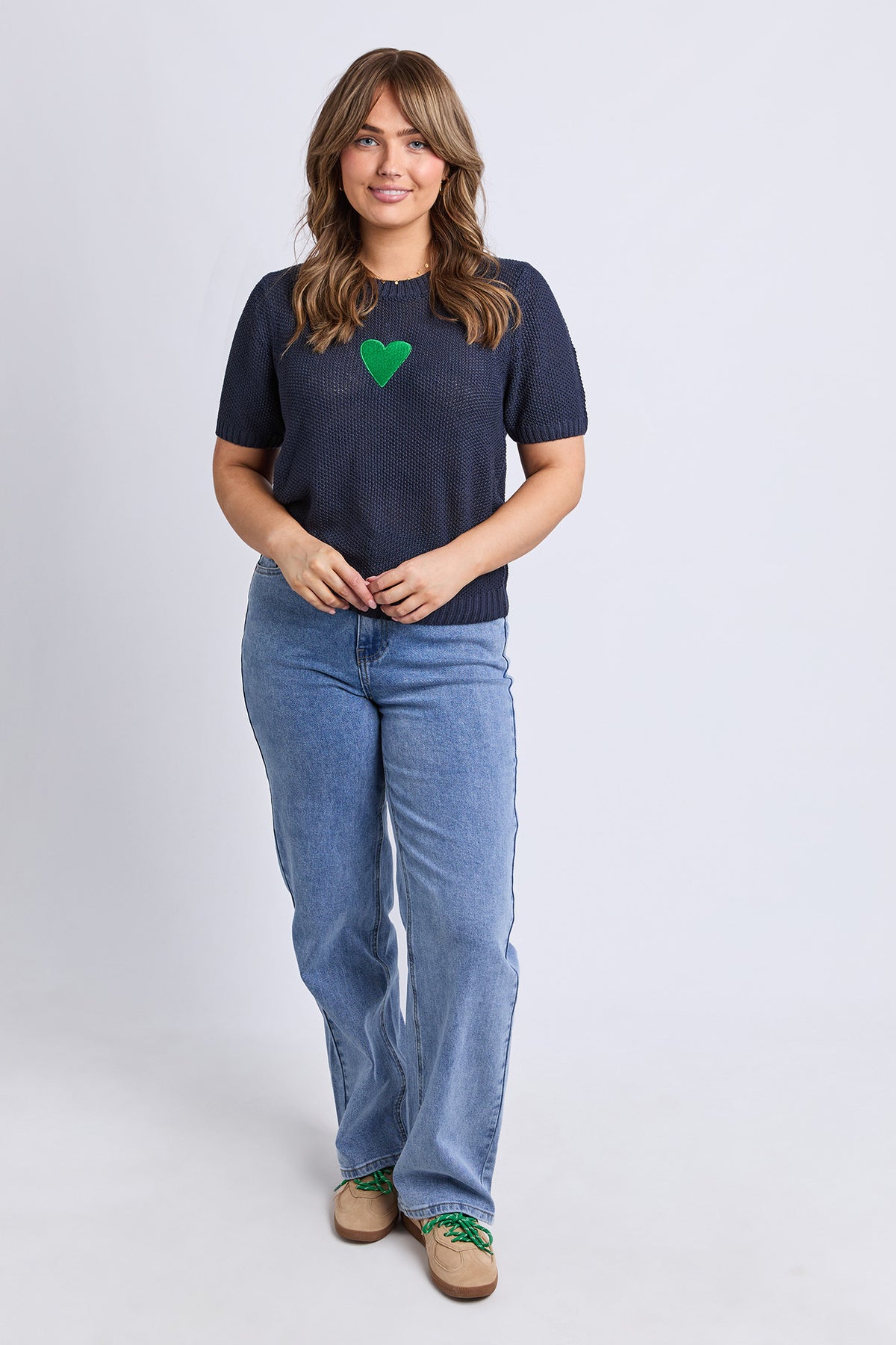 Heart Short Sleeve Knit Navy