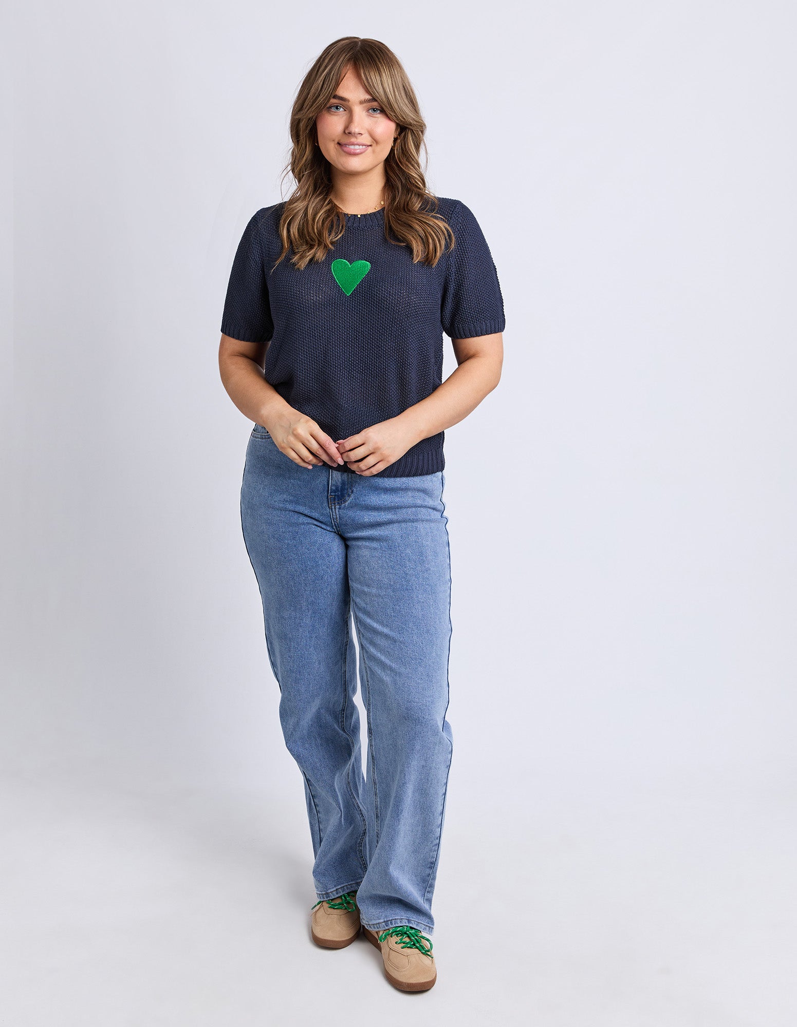 Heart Short Sleeve Knit Navy