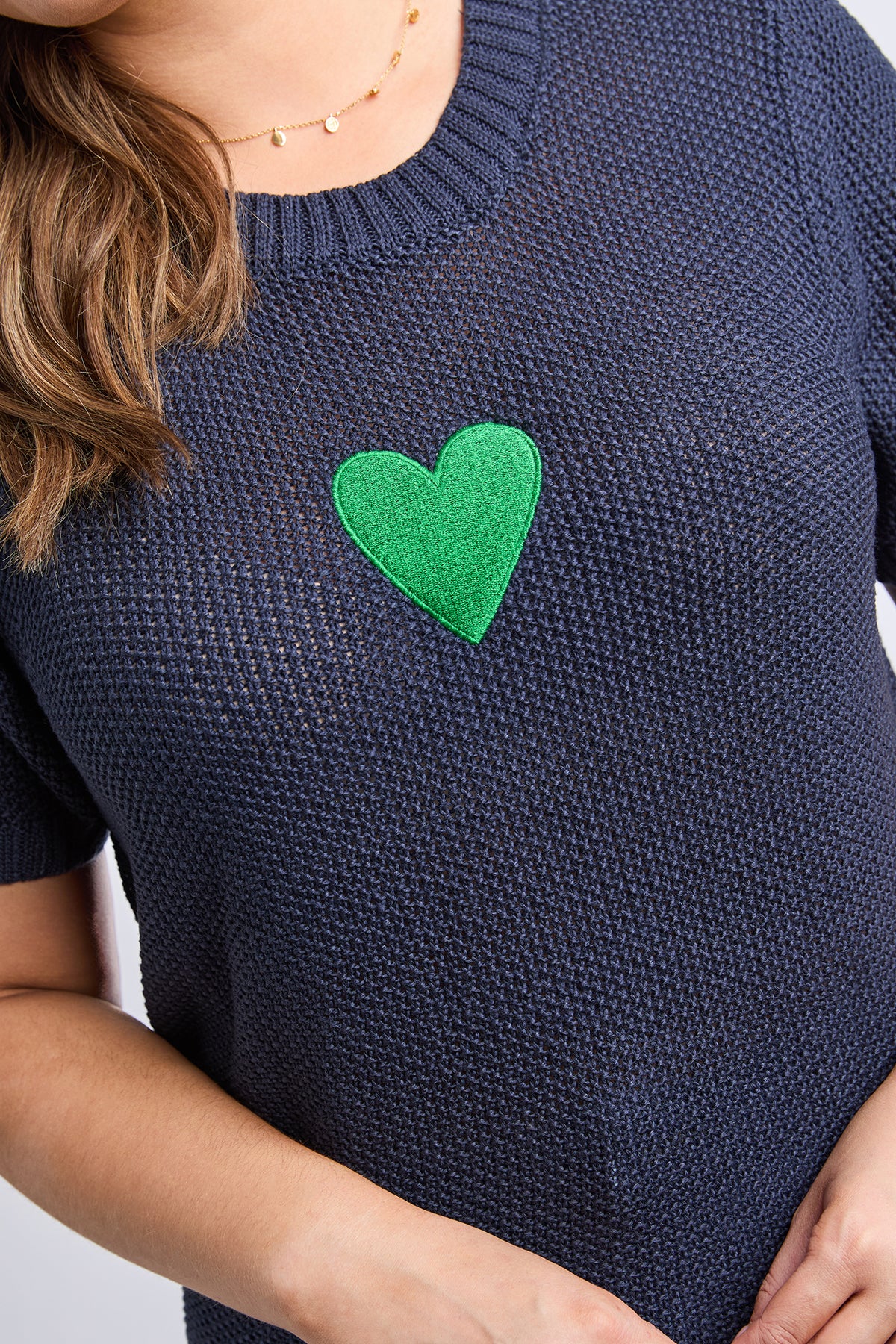 Heart Short Sleeve Knit Navy