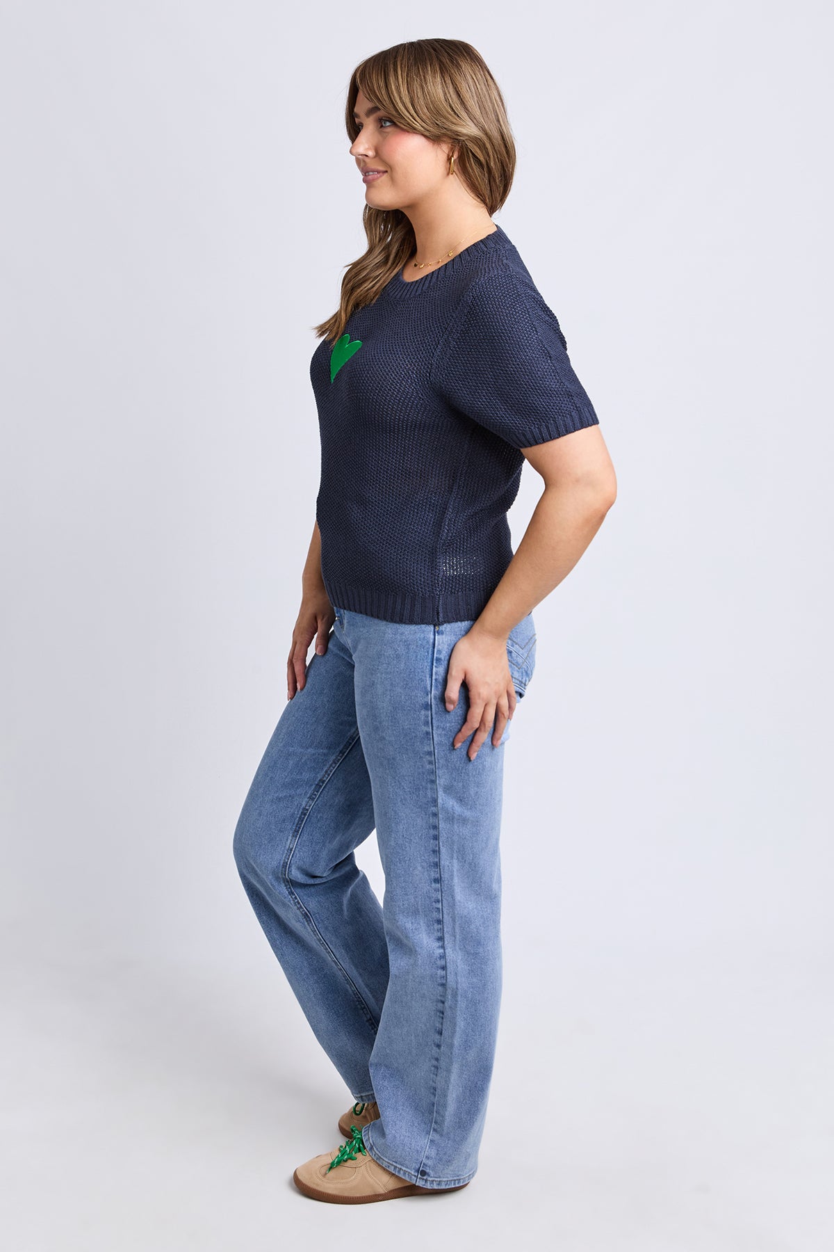 Heart Short Sleeve Knit Navy