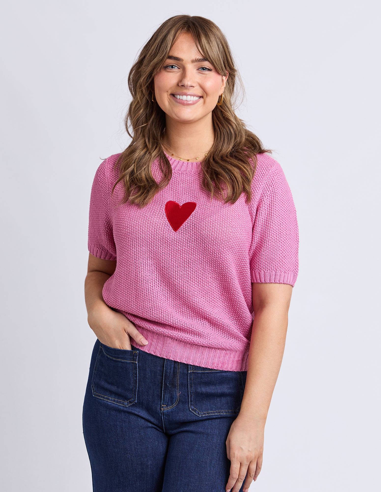 Heart Short Sleeve Knit Quartz Pink
