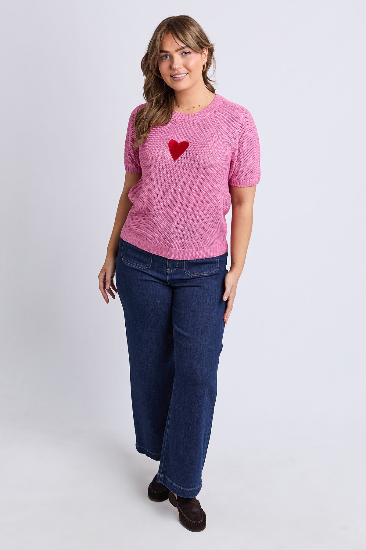Heart Short Sleeve Knit Quartz Pink