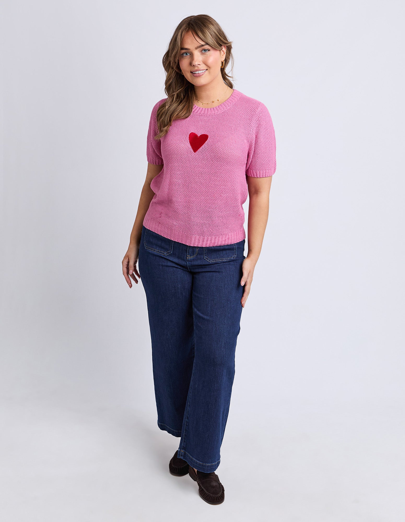 Heart Short Sleeve Knit Quartz Pink