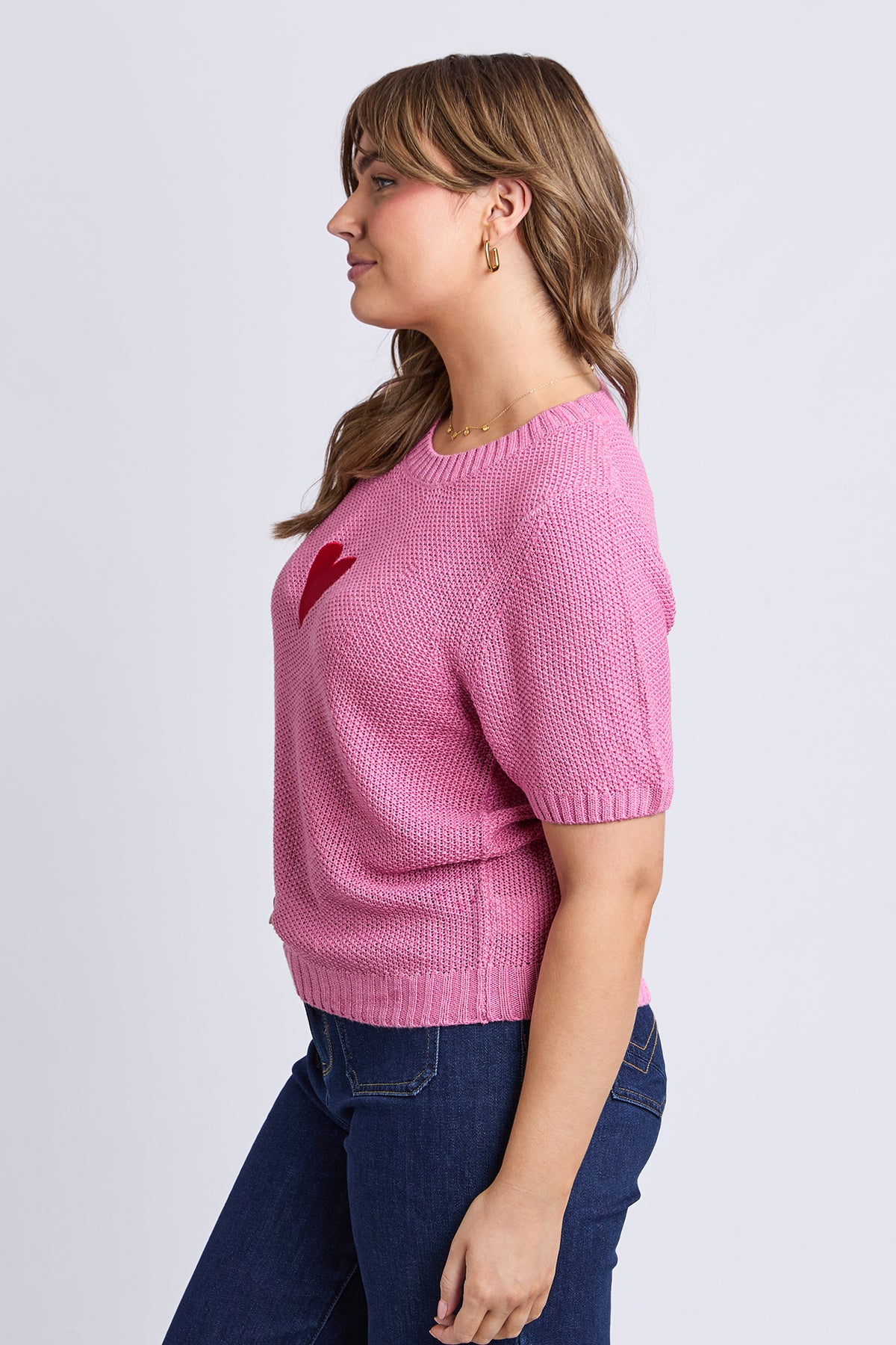 Heart Short Sleeve Knit Quartz Pink