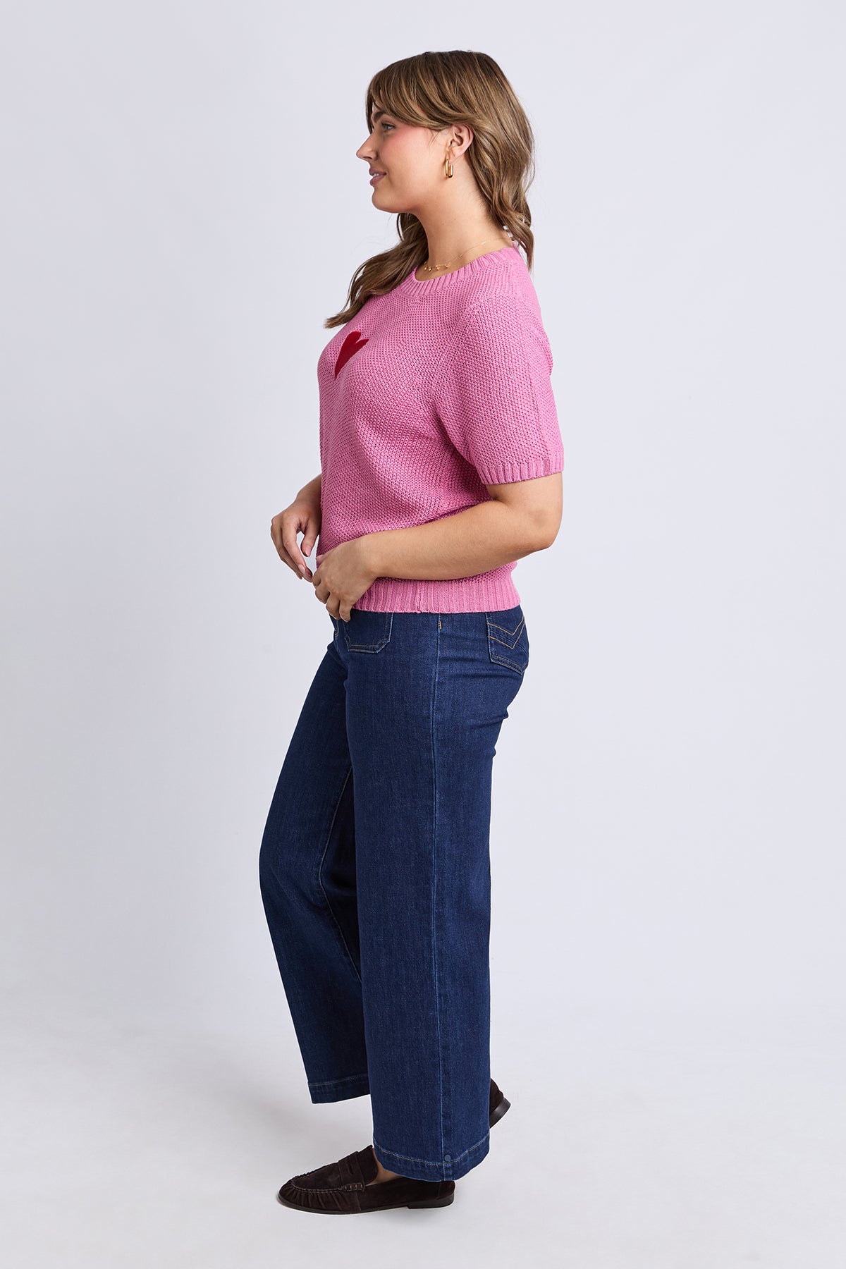 Heart Short Sleeve Knit Quartz Pink