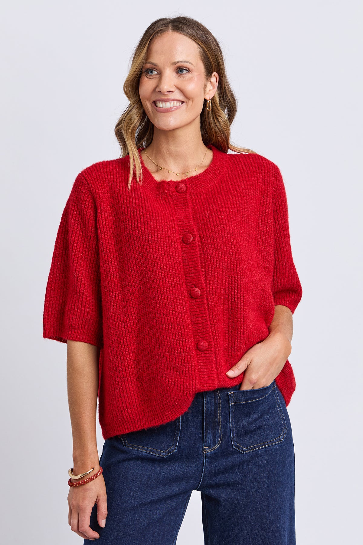 Sunday Short Sleeve Cardigan Plum