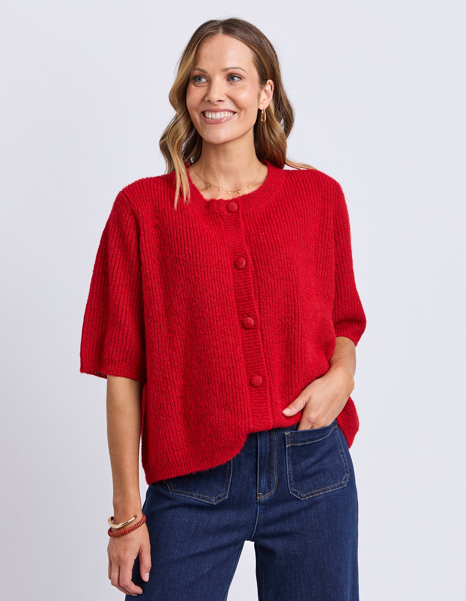 Sunday Short Sleeve Cardigan Plum