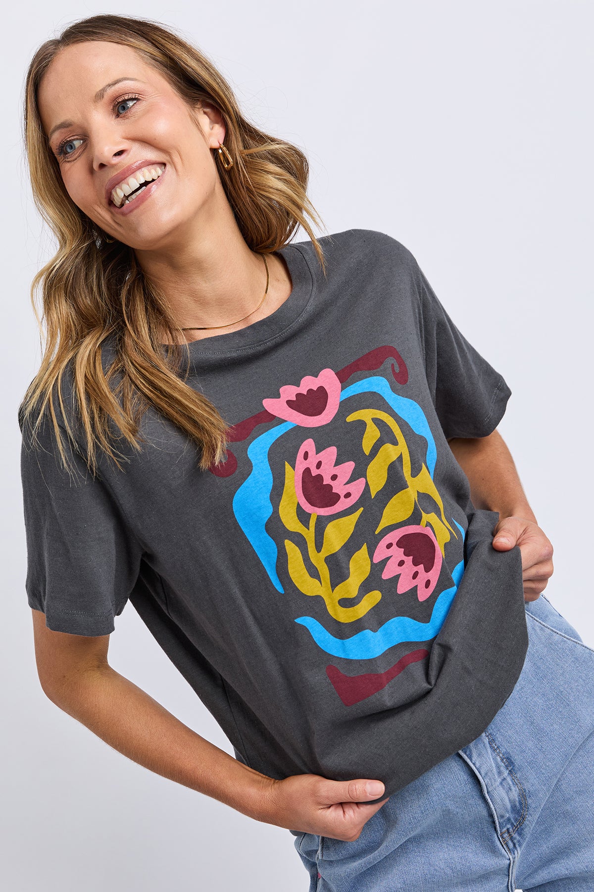 Flowerette Tee Charcoal