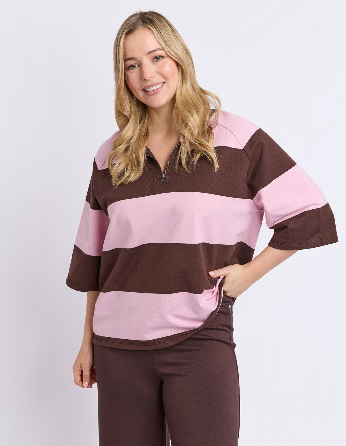 Freedom Rugby Sweat Chocolate/Pink Stripe
