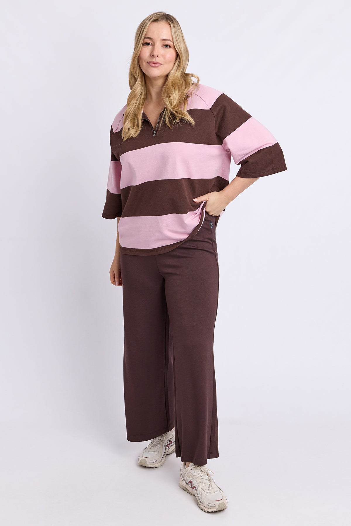Freedom Rugby Sweat Chocolate/Pink Stripe
