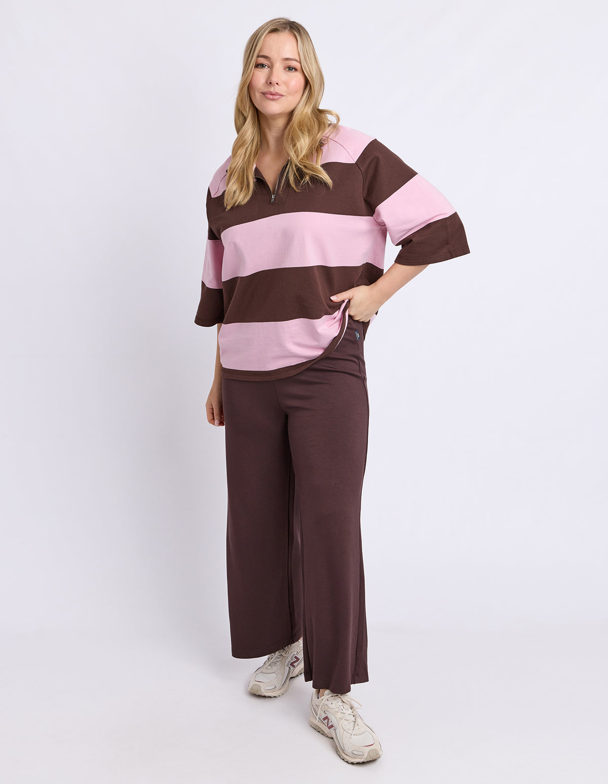 Freedom Rugby Sweat Chocolate/Pink Stripe