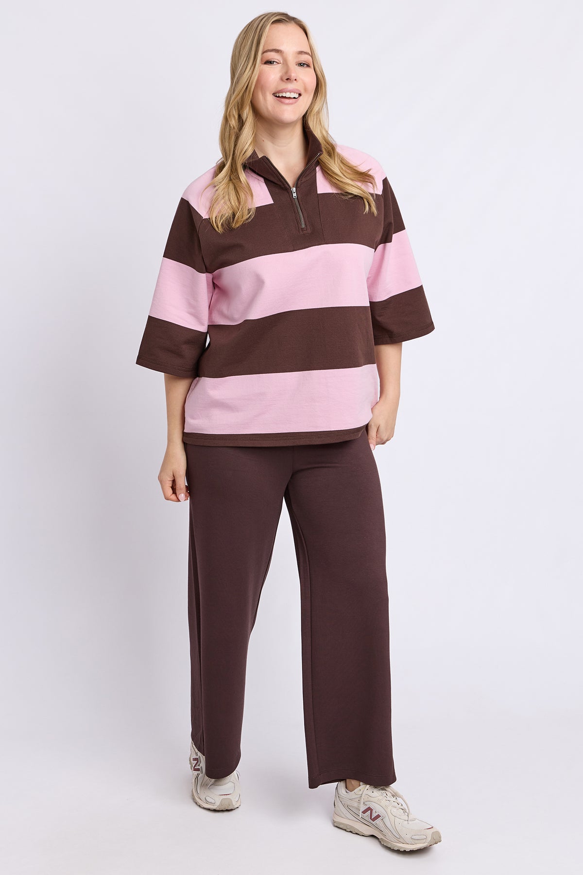 Freedom Rugby Sweat Chocolate/Pink Stripe